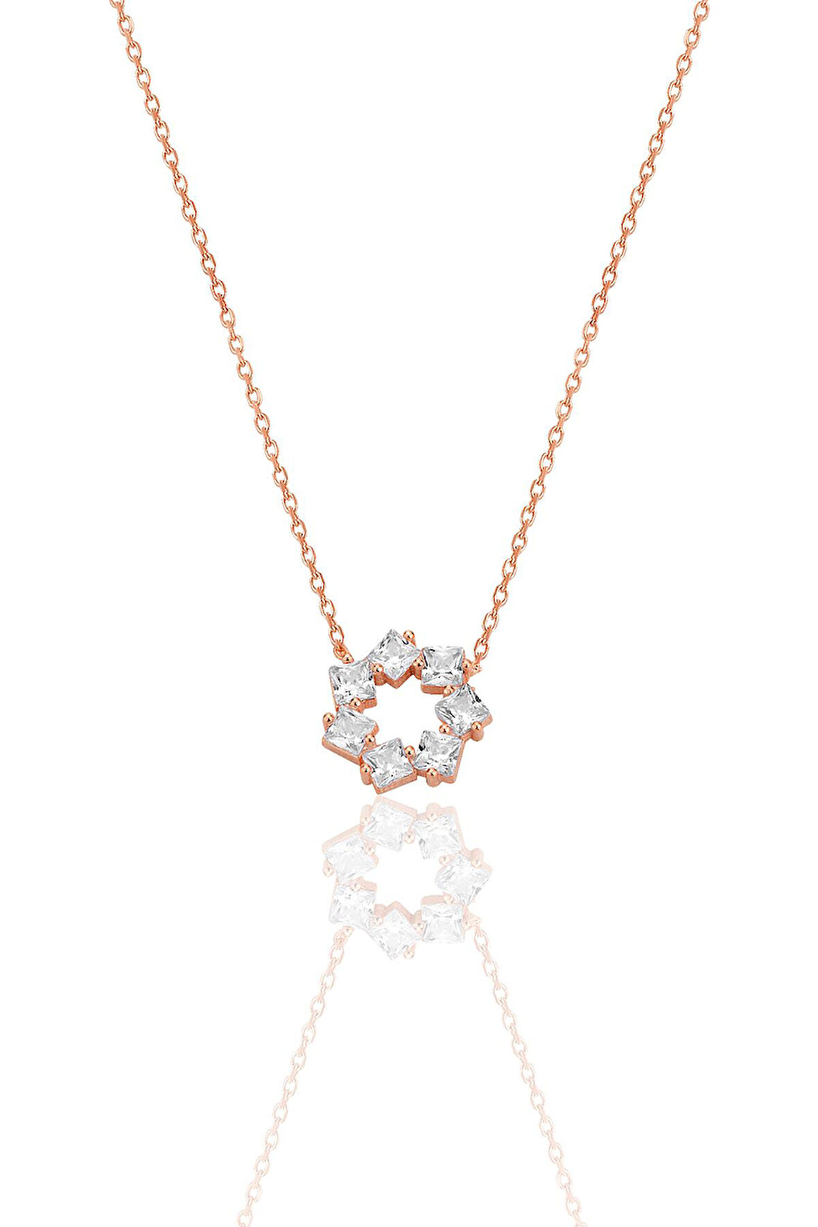 Gümüş rose baget kesim zirkon taşlı yıldız çiçeği  kolye SGTL12792ROSE