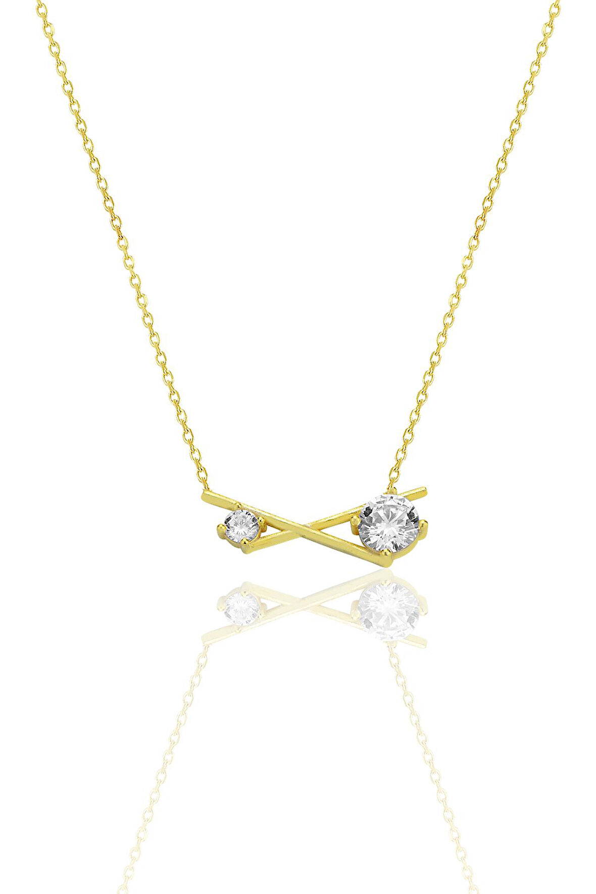 Gümüş altın yaldızlı zirkon taşlı modern çapraz kolye SGTL12794GOLD