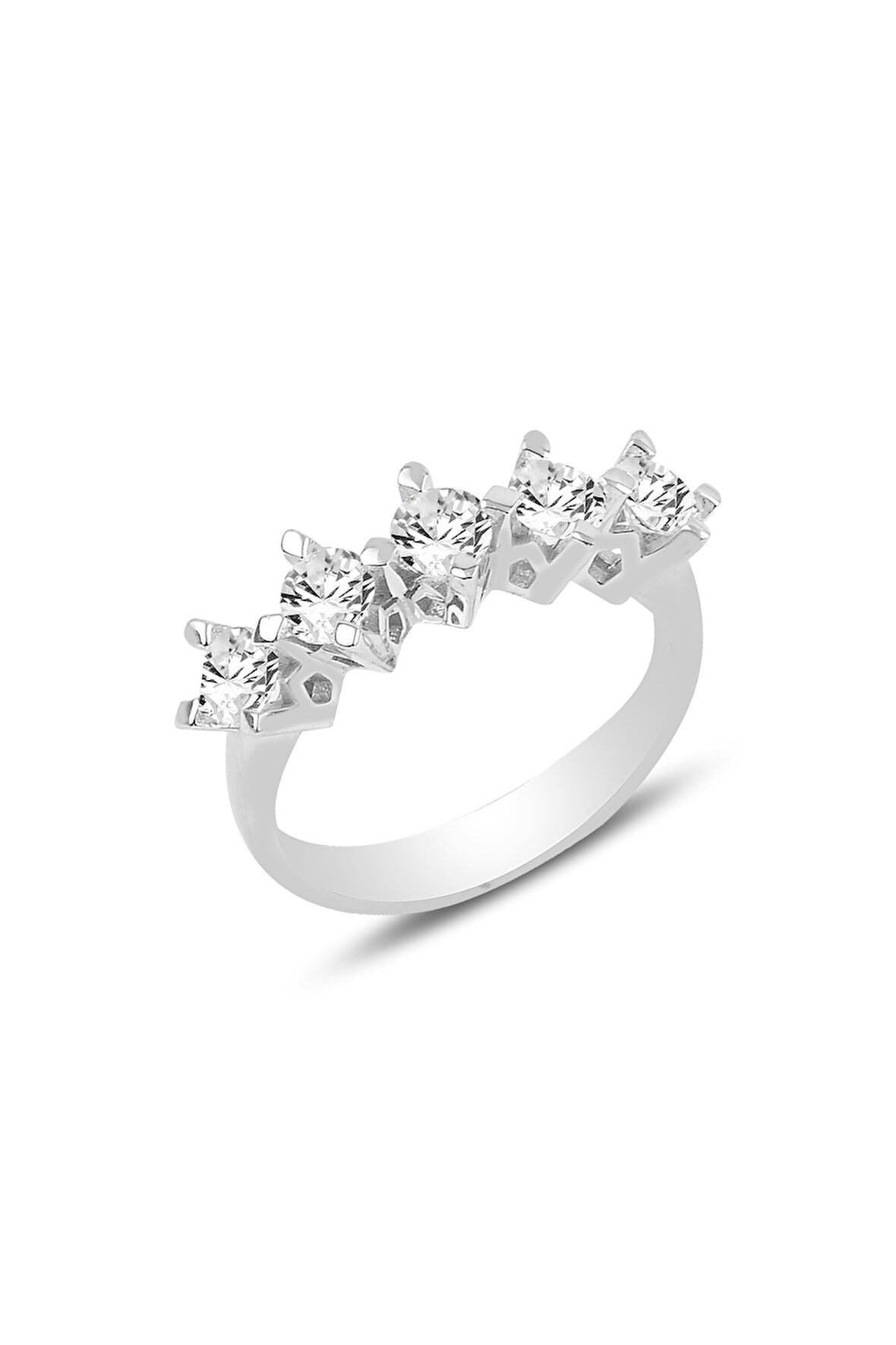 Gümüş star kesim beş taşlı çapraz pırlanta modeli yüzük  