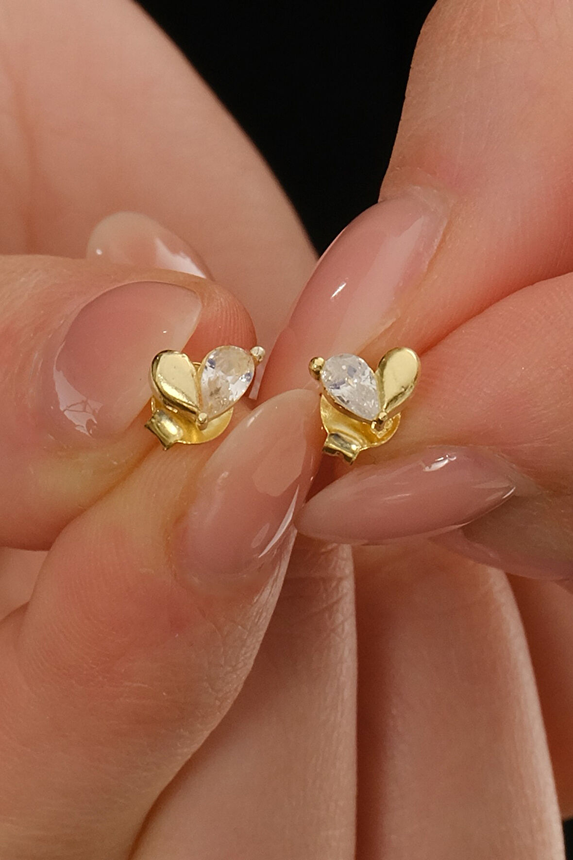 Gümüş altın yaldızlı zirkon taşlı aşkın iki damlası küpe SGTL12827GOLD
