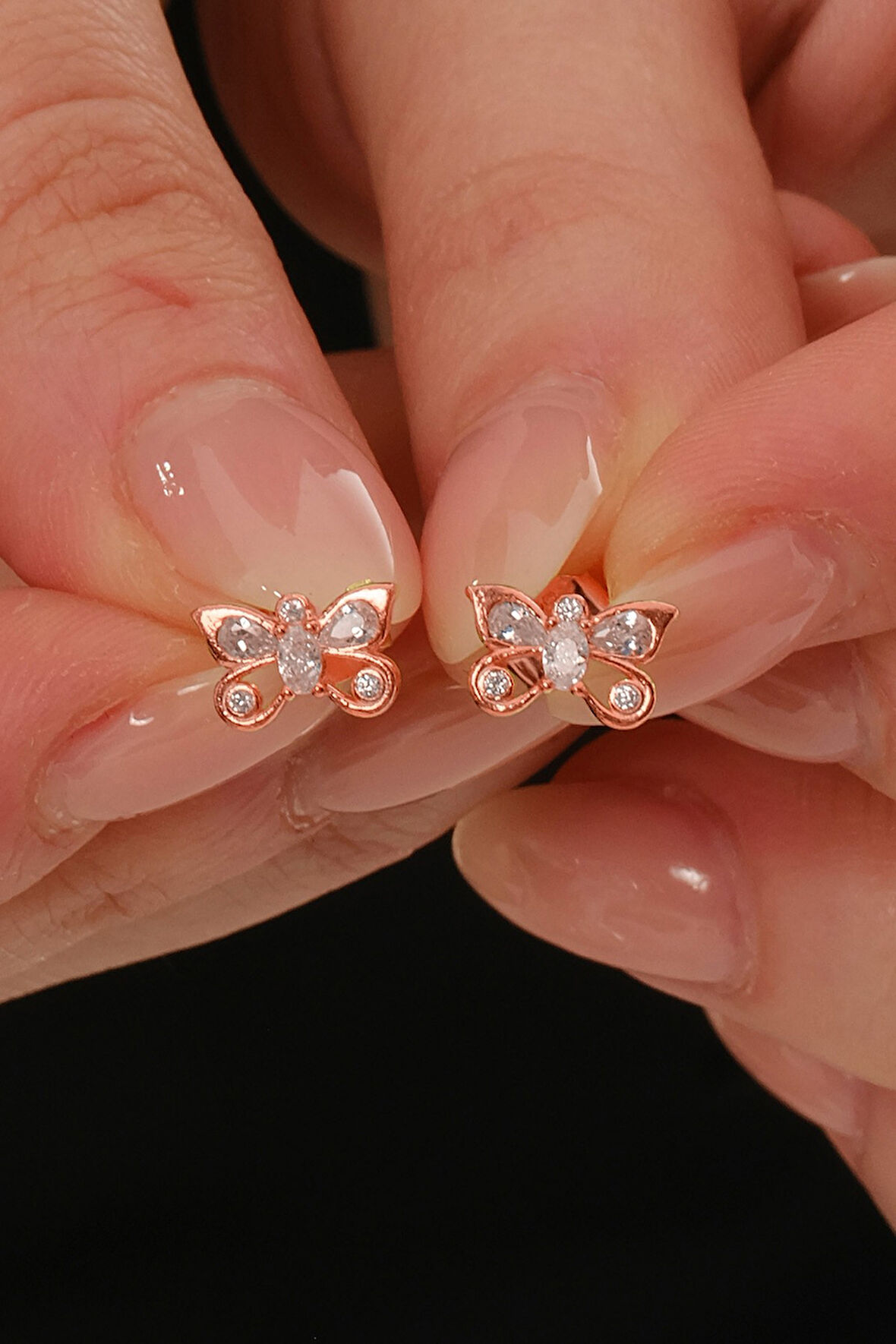 Gümüş rose zirkon taşlı kelebek küpe  SGTL12847ROSE