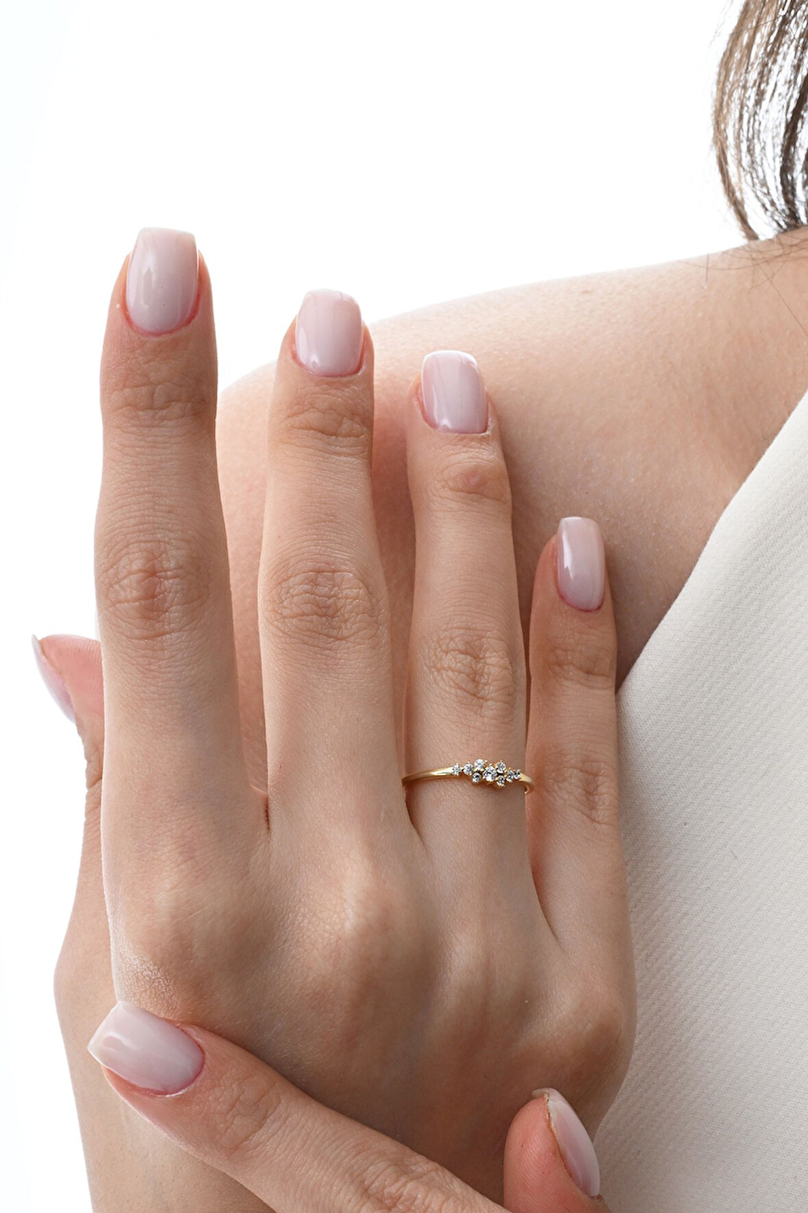 Gümüş altın yaldızlı zirkon taşlı stella parıltılı yüzük 