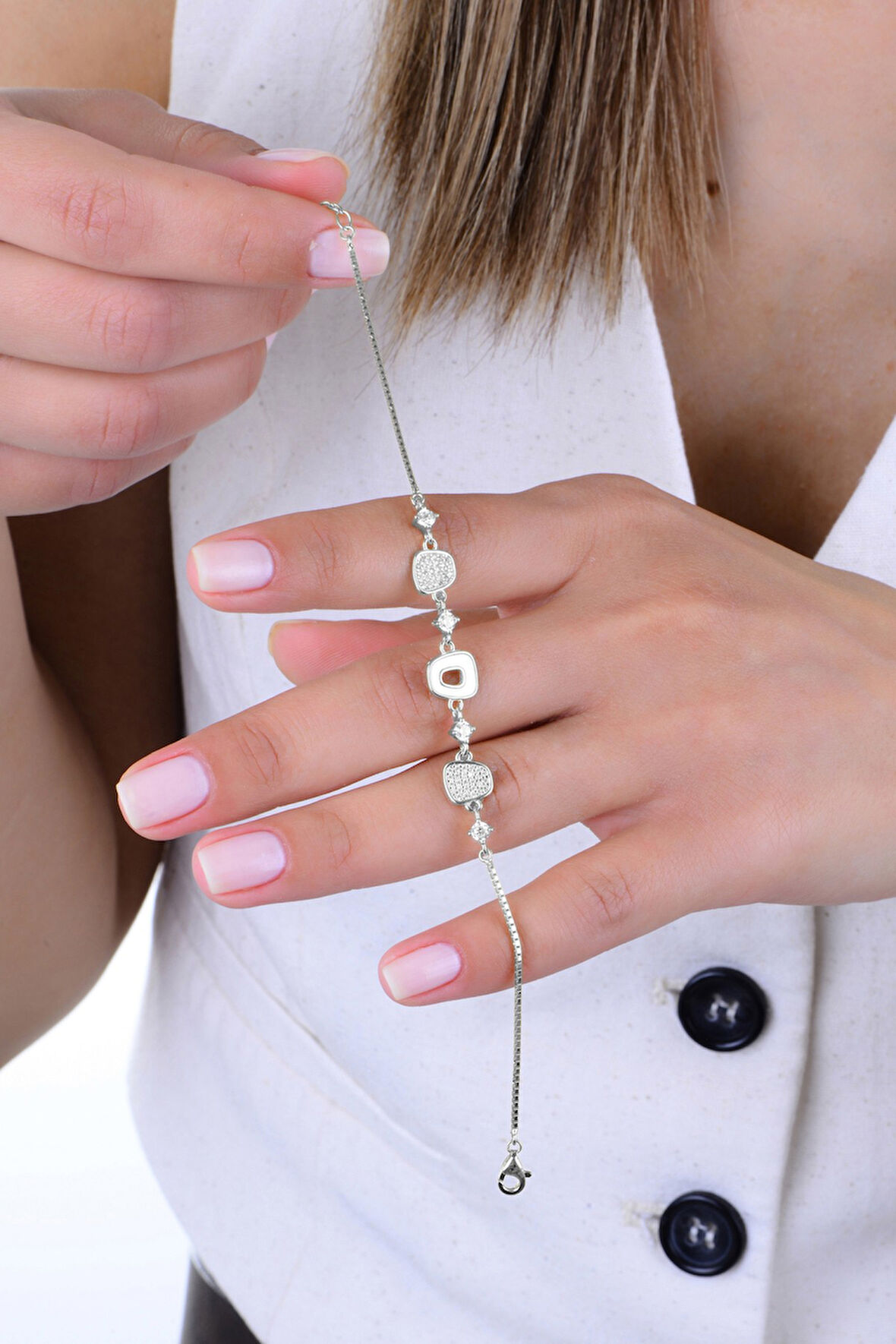 Gümüş rodyumlu sedef ve zirkon taşlı ahenk bileklik SGTL12920RODAJ