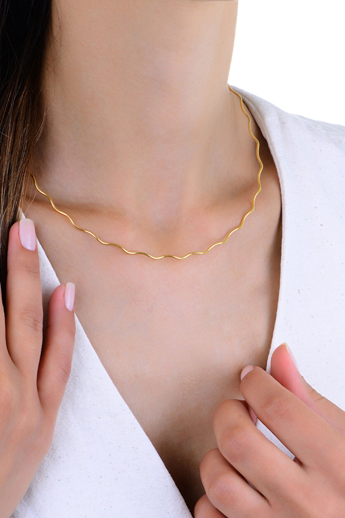 Gümüş altın yaldızlı italyan model dalgalı kolye  SGTL12952GOLD