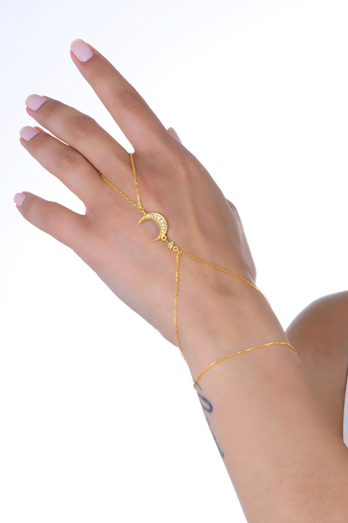 Gümüş altın yaldızlı turkuaz ve zirkon taşlı ay yıldız şahmeran SGTL13010GOLD