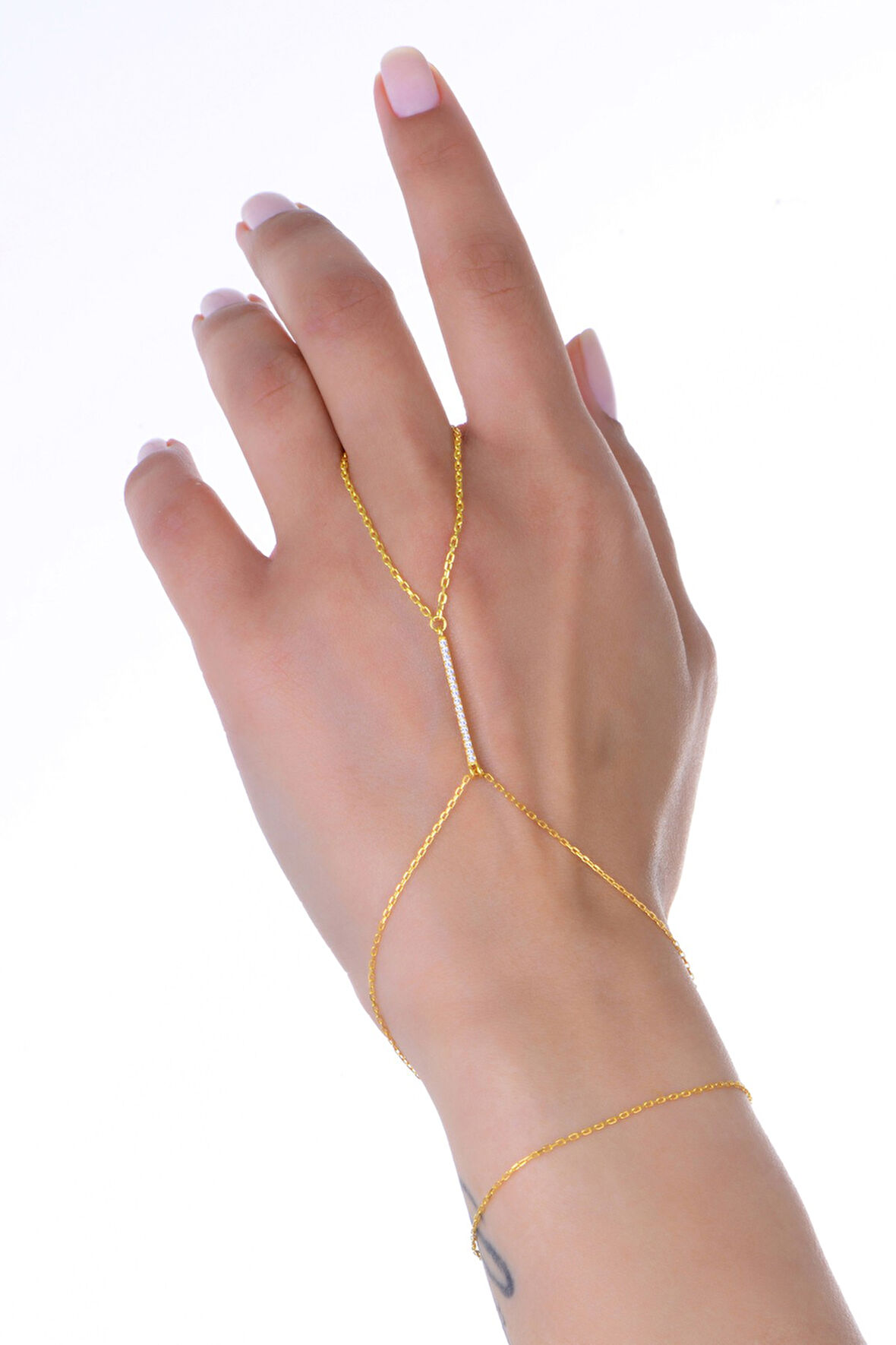 Gümüş altın yaldızlı zirkon taşlı modern bar (çubuk) şahmeran SGTL13012GOLD