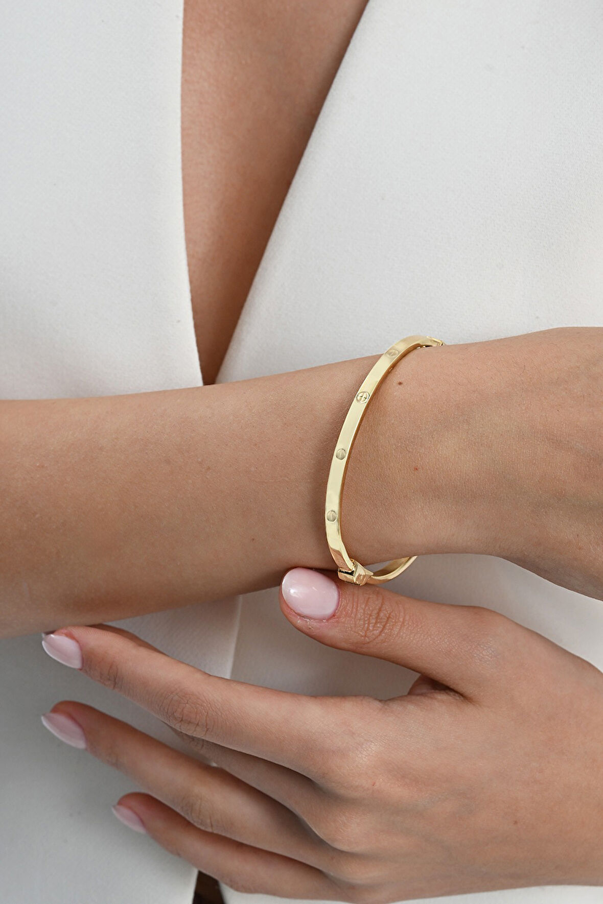 925 ayar Gümüş altın yaldızlı çivi deseni bilezik SGTL13039GOLD