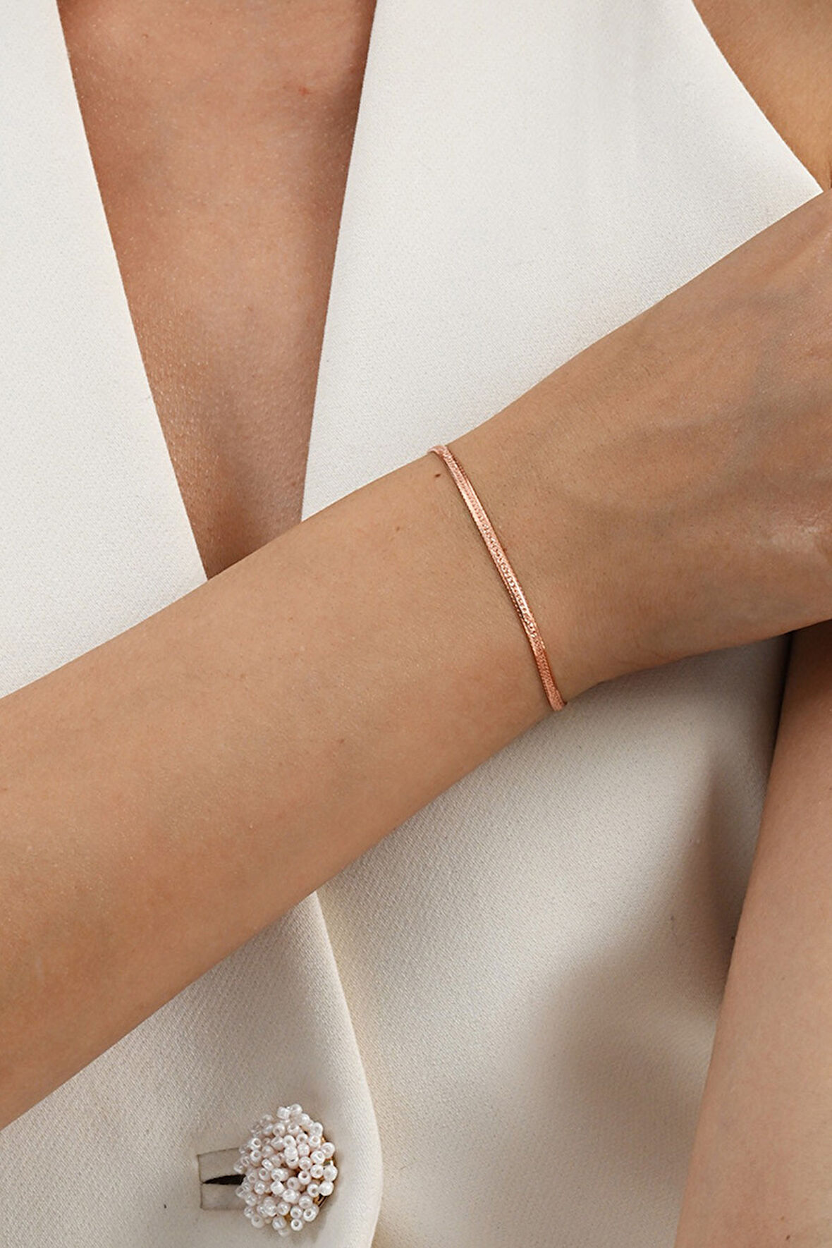 925 ayar gümüş rose simli yassı (ezme) italyan gümüş bileklik SGTL13055ROSE