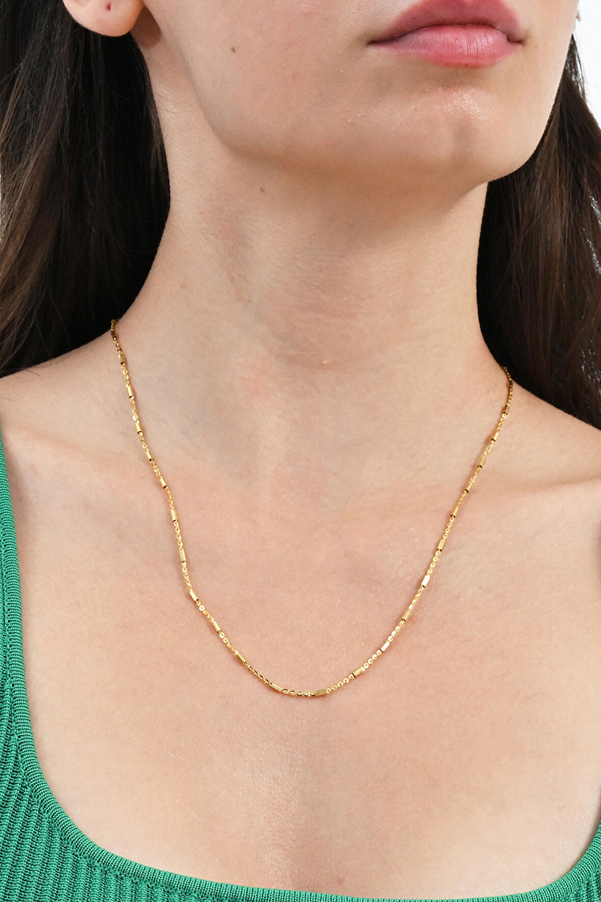 925 Ayar gümüş altın yaldızlı silindir çubuklu zincir kolye SGTL13104GOLD