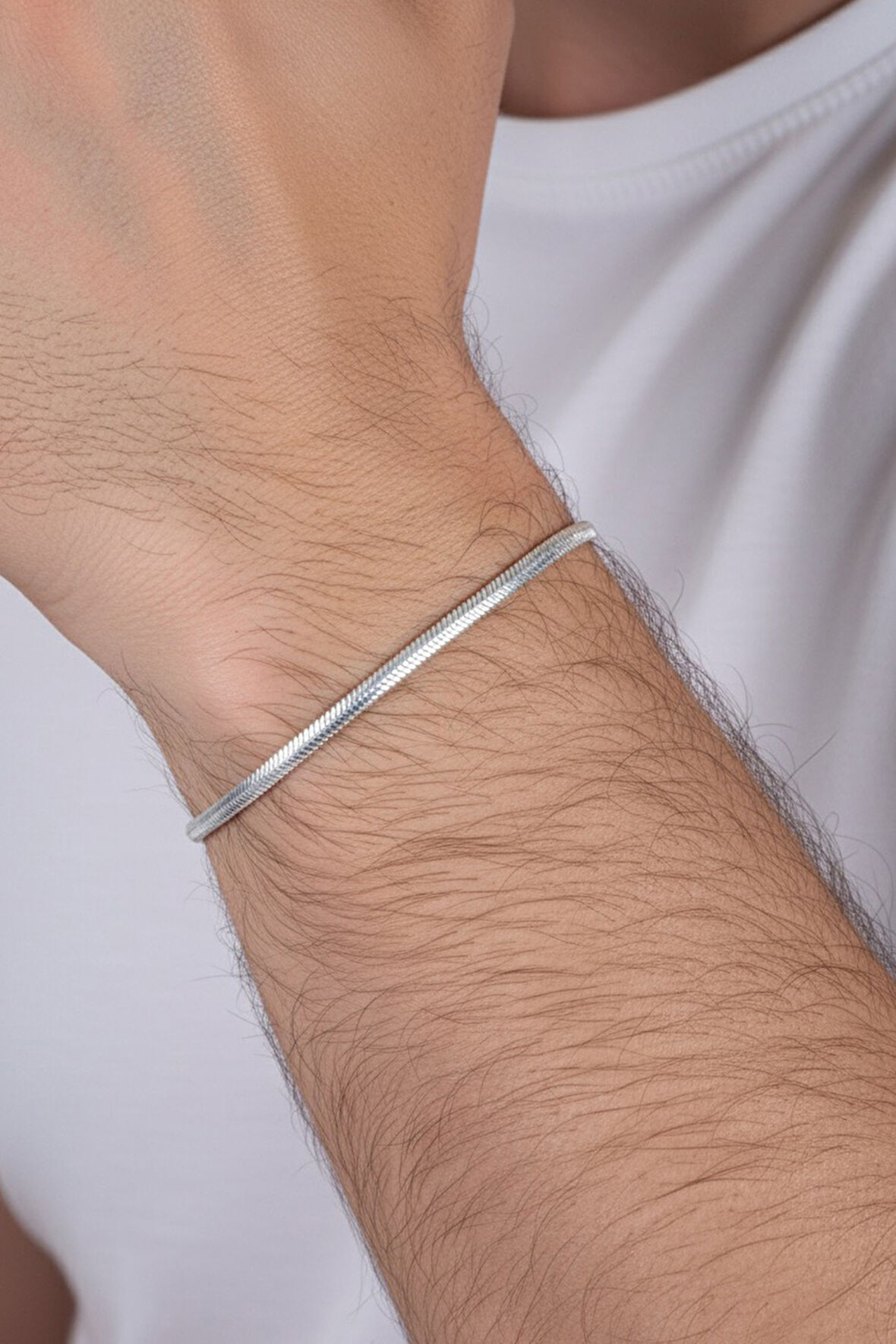 925 ayar Gümüş balık sırtı ezme italyan model erkek zincir bileklik SGTL13114RODAJ