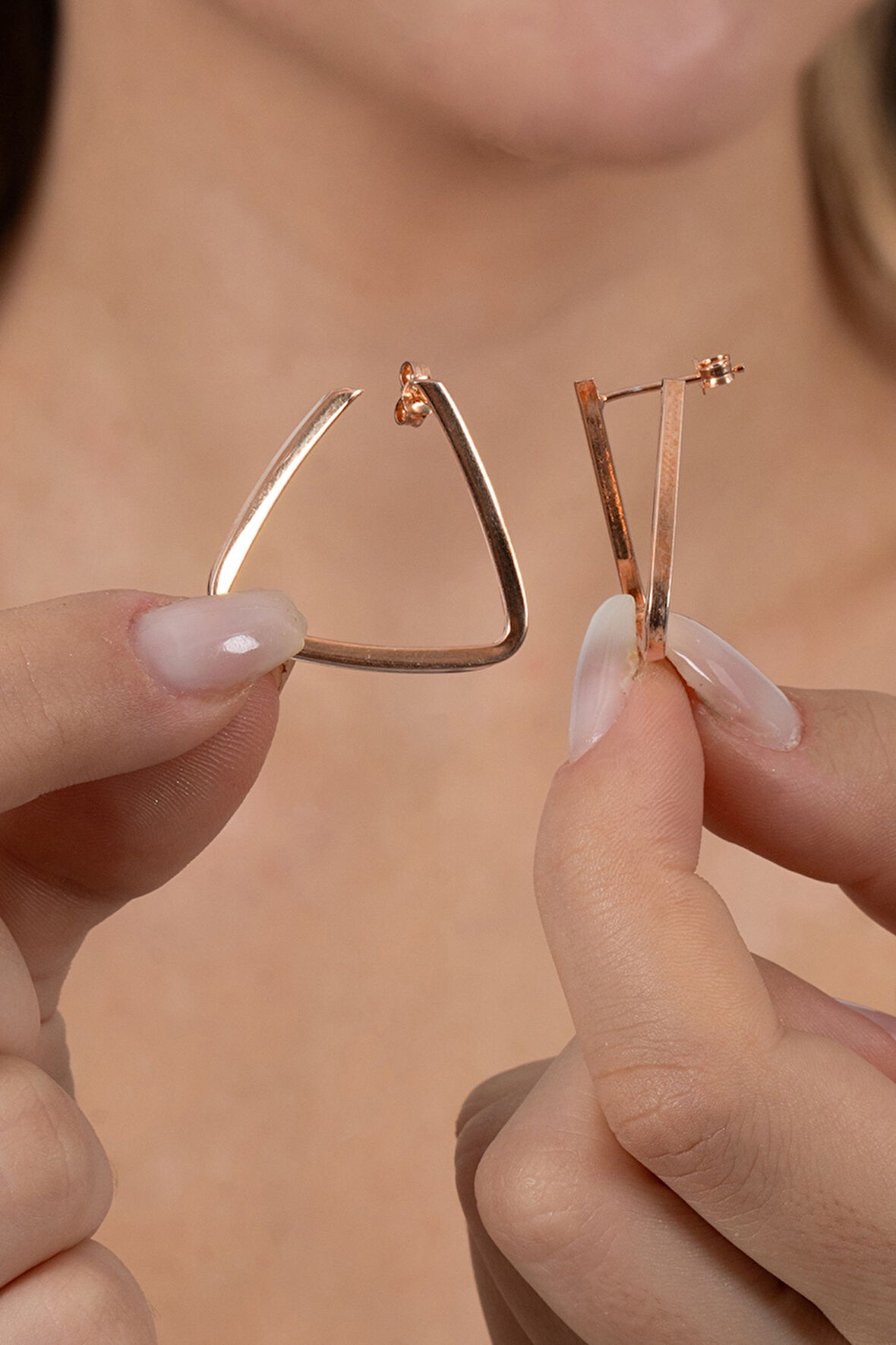 925 ayar gümüş küpe rose geometrik üçgen tasarım küpe SGTL13153ROSE