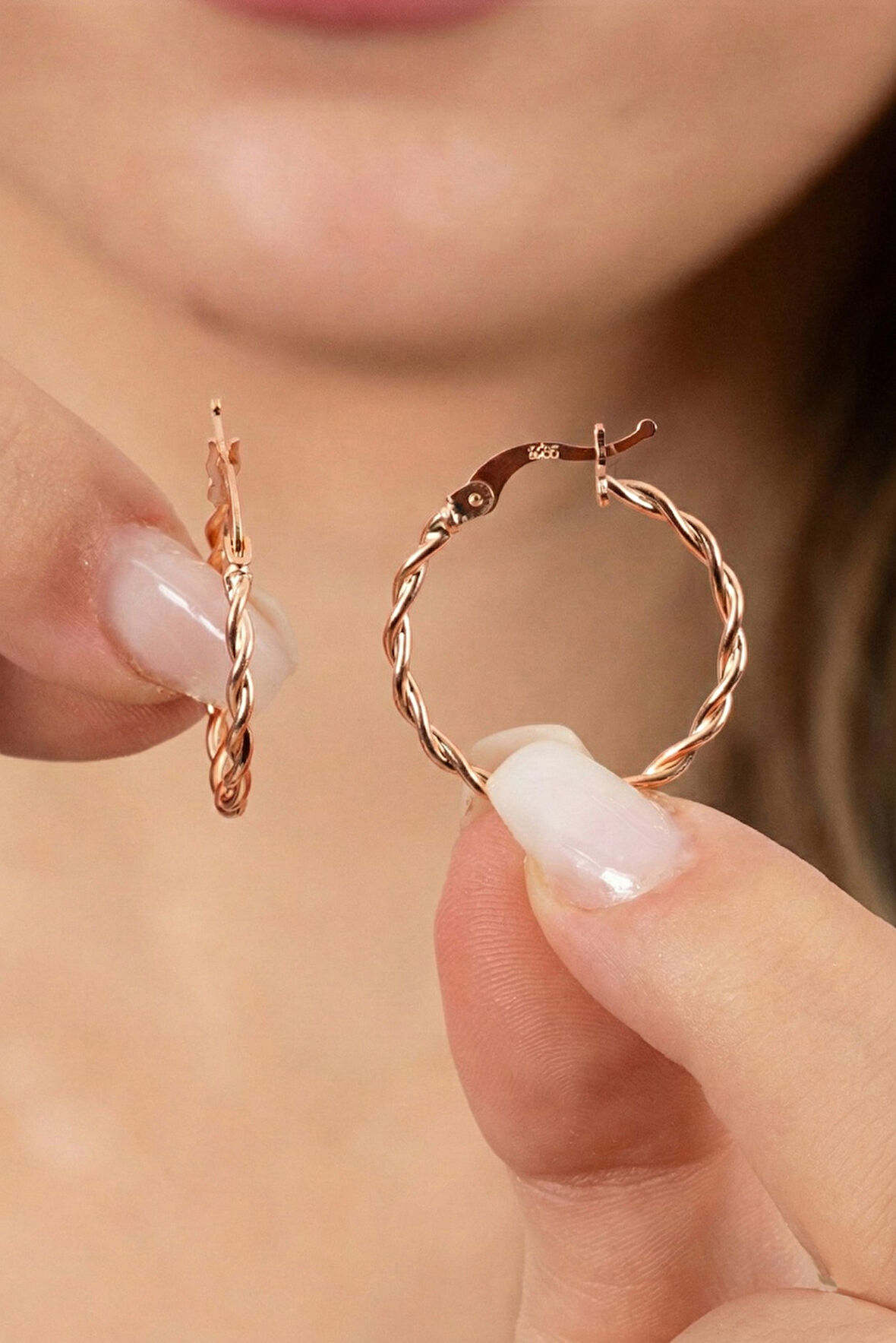 925 ayar gümüş küpe rose çift burma şarnel halka küpe SGTL13158ROSE