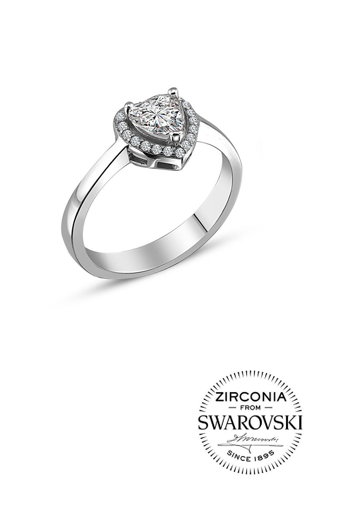 Gümüş Swarovski taşlı pırlanta modeli kalp yüzük