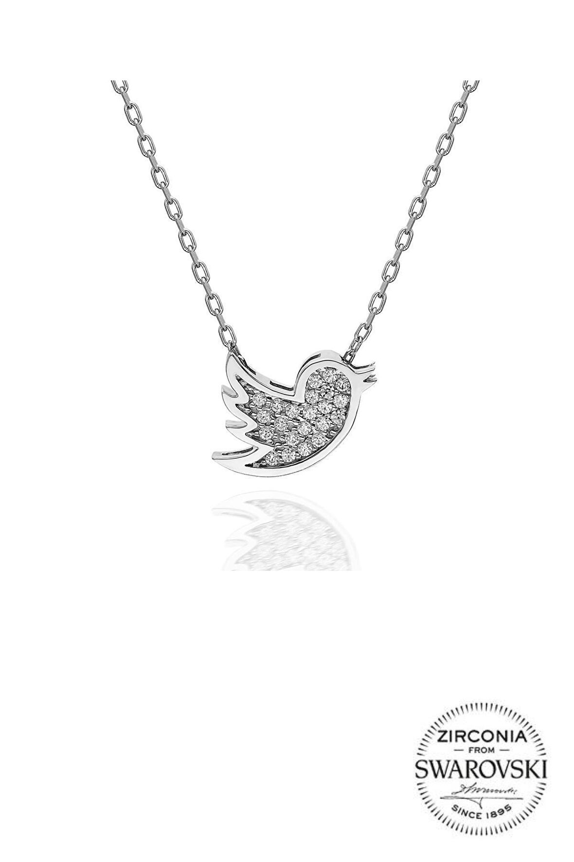 Gümüş Swarovski taşlı pırlanta modeli kuş kolye