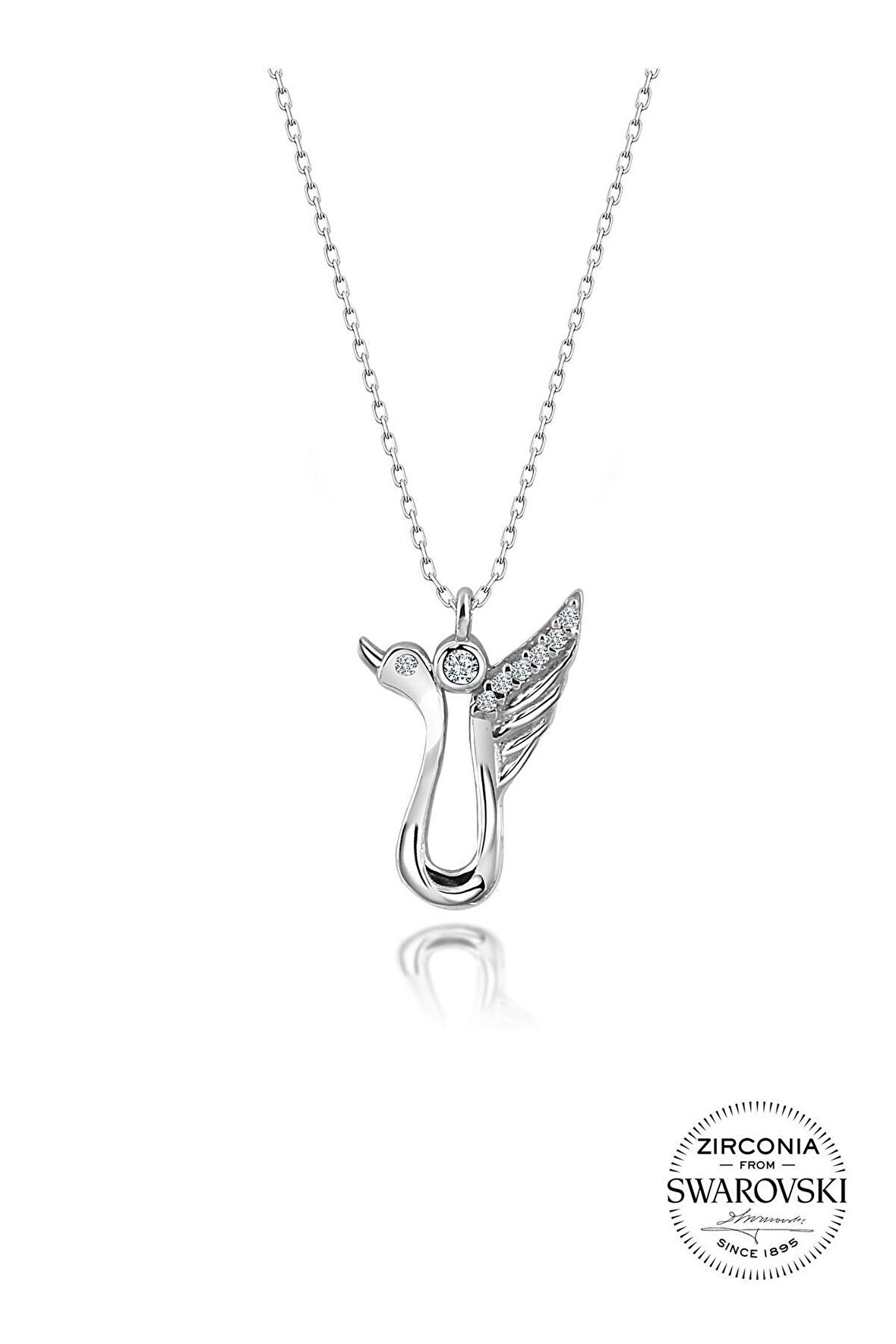Gümüş Swarovski taşlı pırlanta modeli kuğu kolye