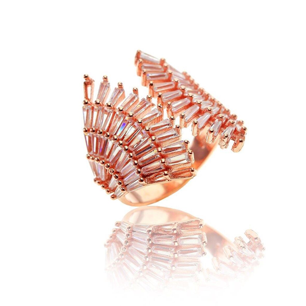 Baget taşlı yelpaze modeli ayarlamalı yüzük