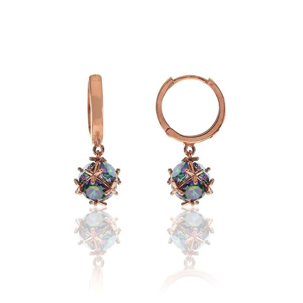 Mistik topaz taşlı top küpe