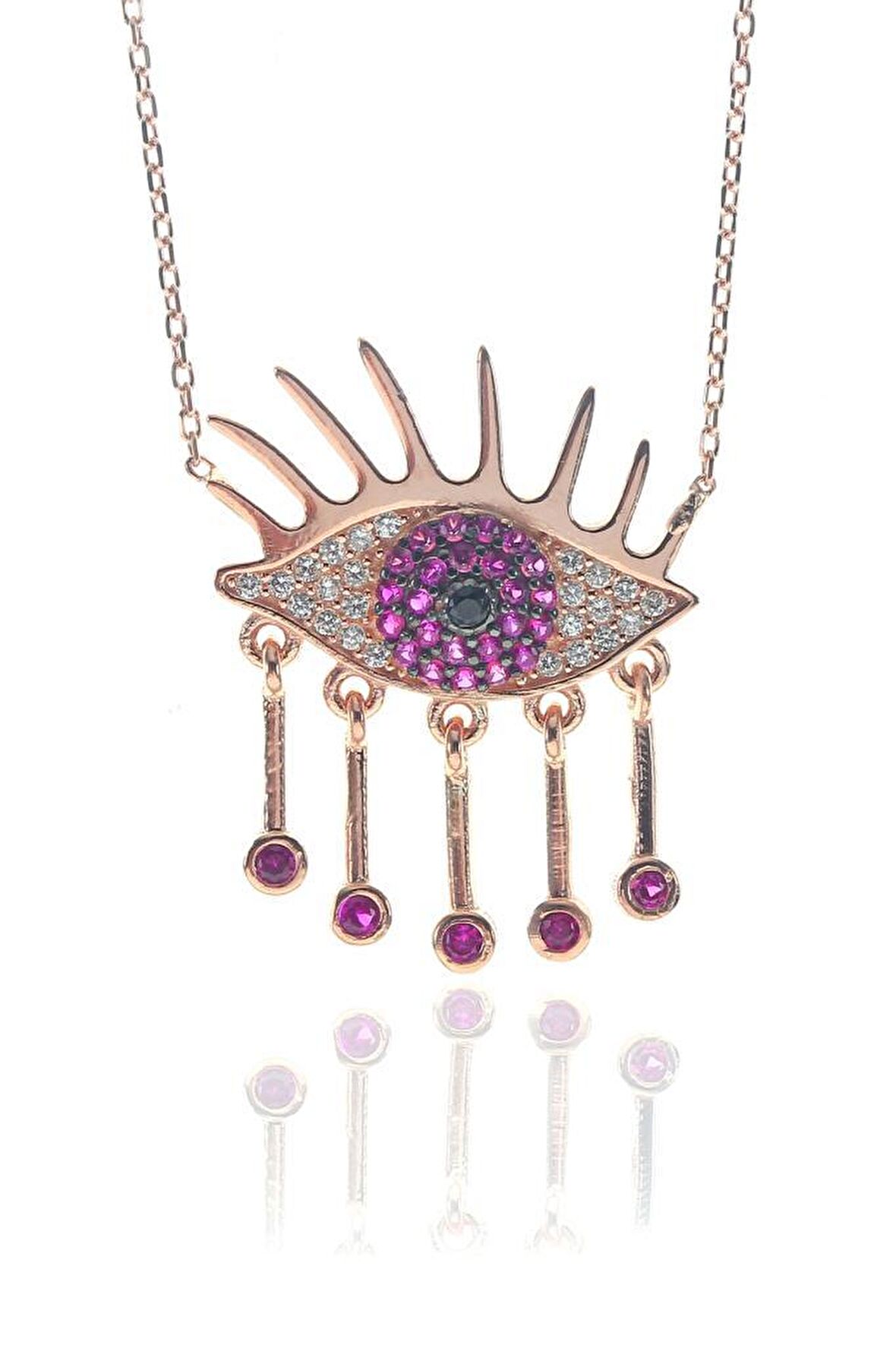 Füşya ve zirkon taşlı göz kolye