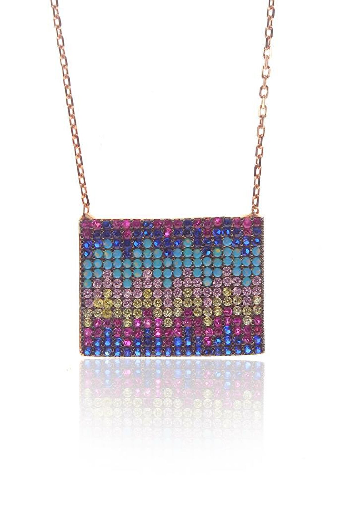 Renkli taşlı kare kolye