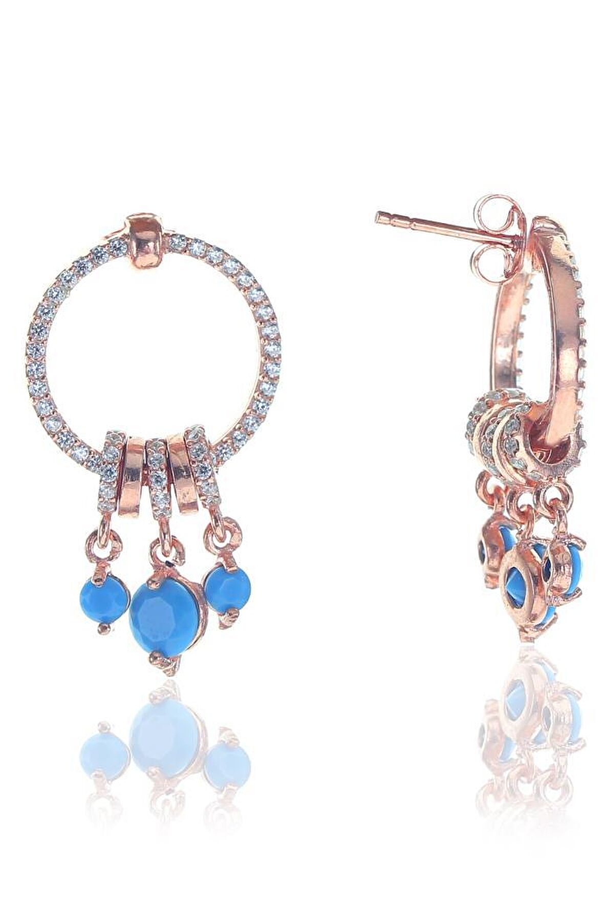 Turkuaz taşlı ring küpe