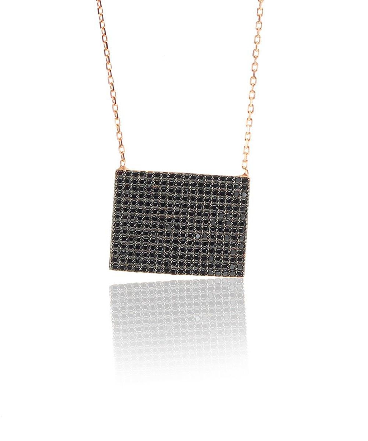 Gümüş siyah taşlı kare kolye