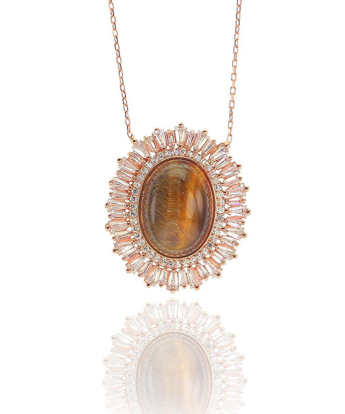 Gümüş Baget ve kaplan gözü taşlı kolye