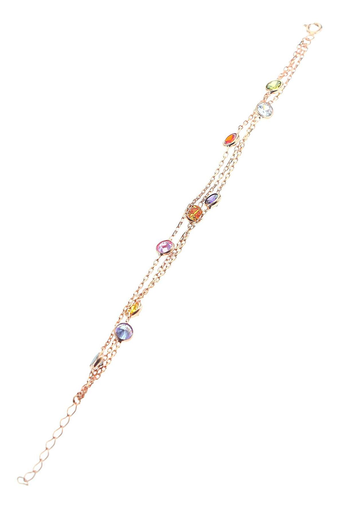 Gümüş rose renkli sıra taşlı bileklik