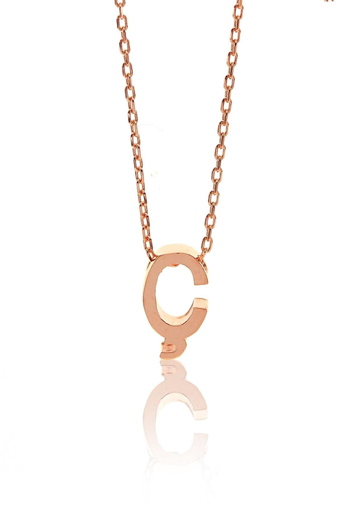 Gümüş üç boyutlu Ç harfi kolye