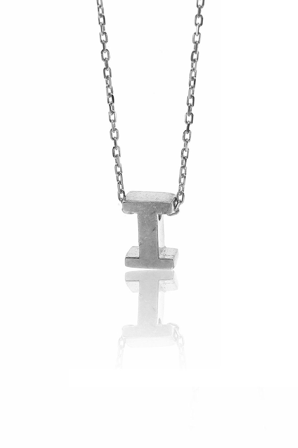 Gümüş üç boyutlu I harfi kolye