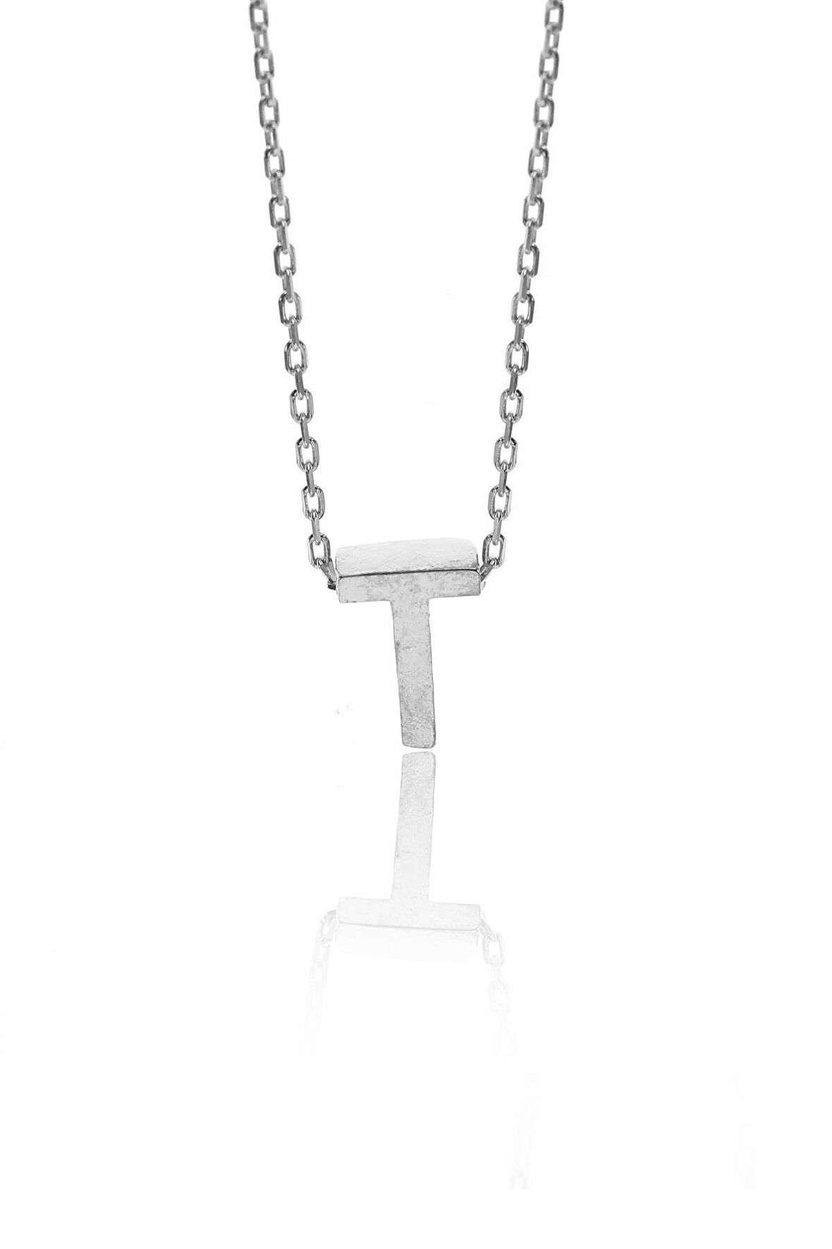 Gümüş üç boyutlu T harfİ kolye