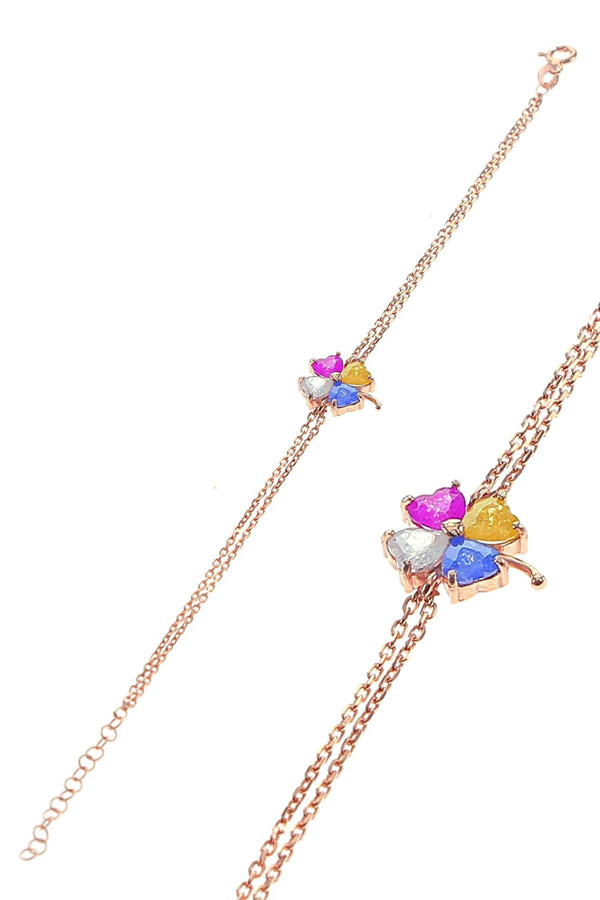 Gümüş kristalize renkli taşlı yonca billeklik