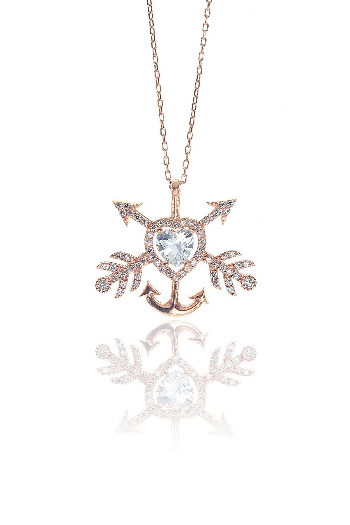 Gümüş kalpli çapa ok kolye