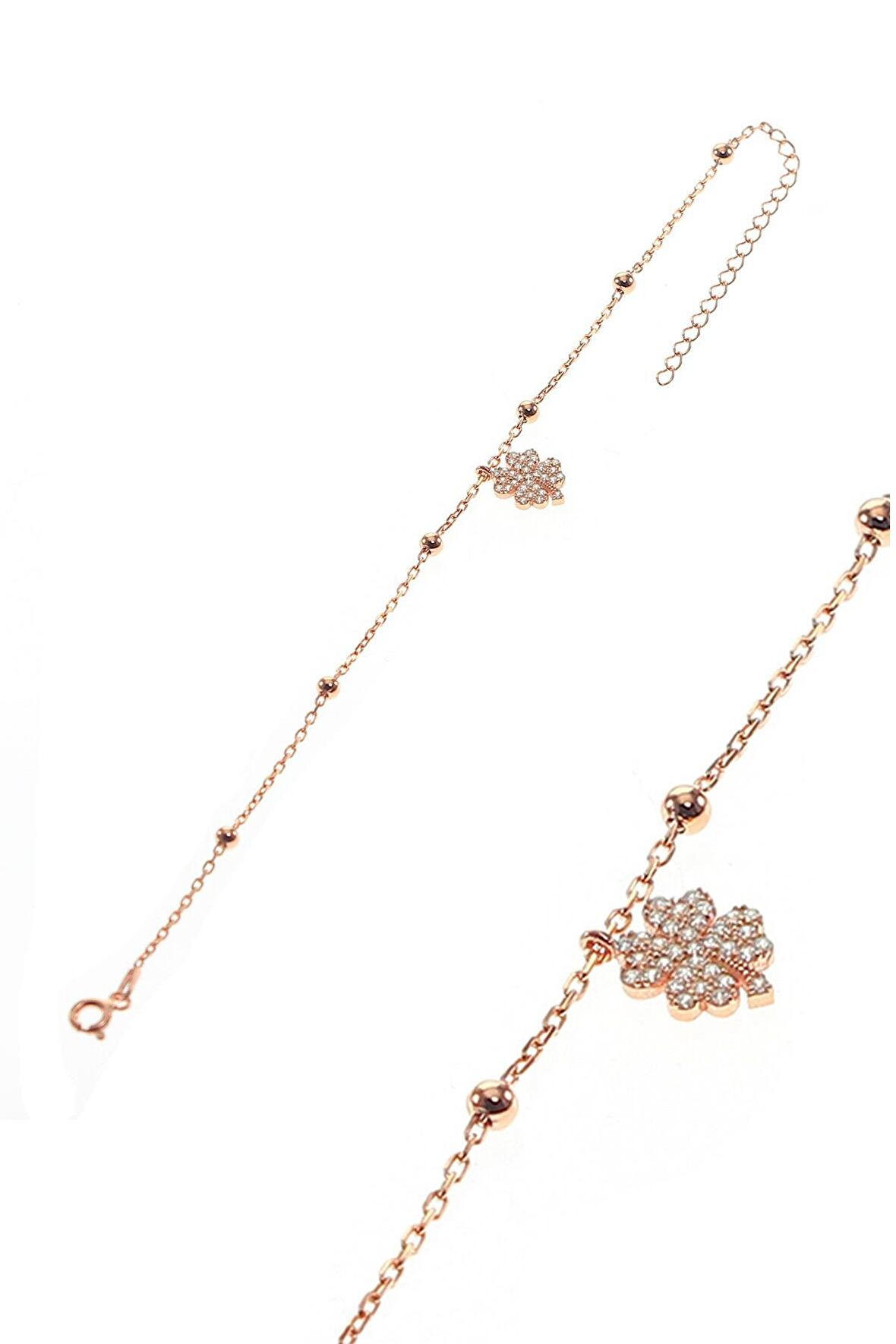 Gümüş yonca ve toplu zincir bileklik