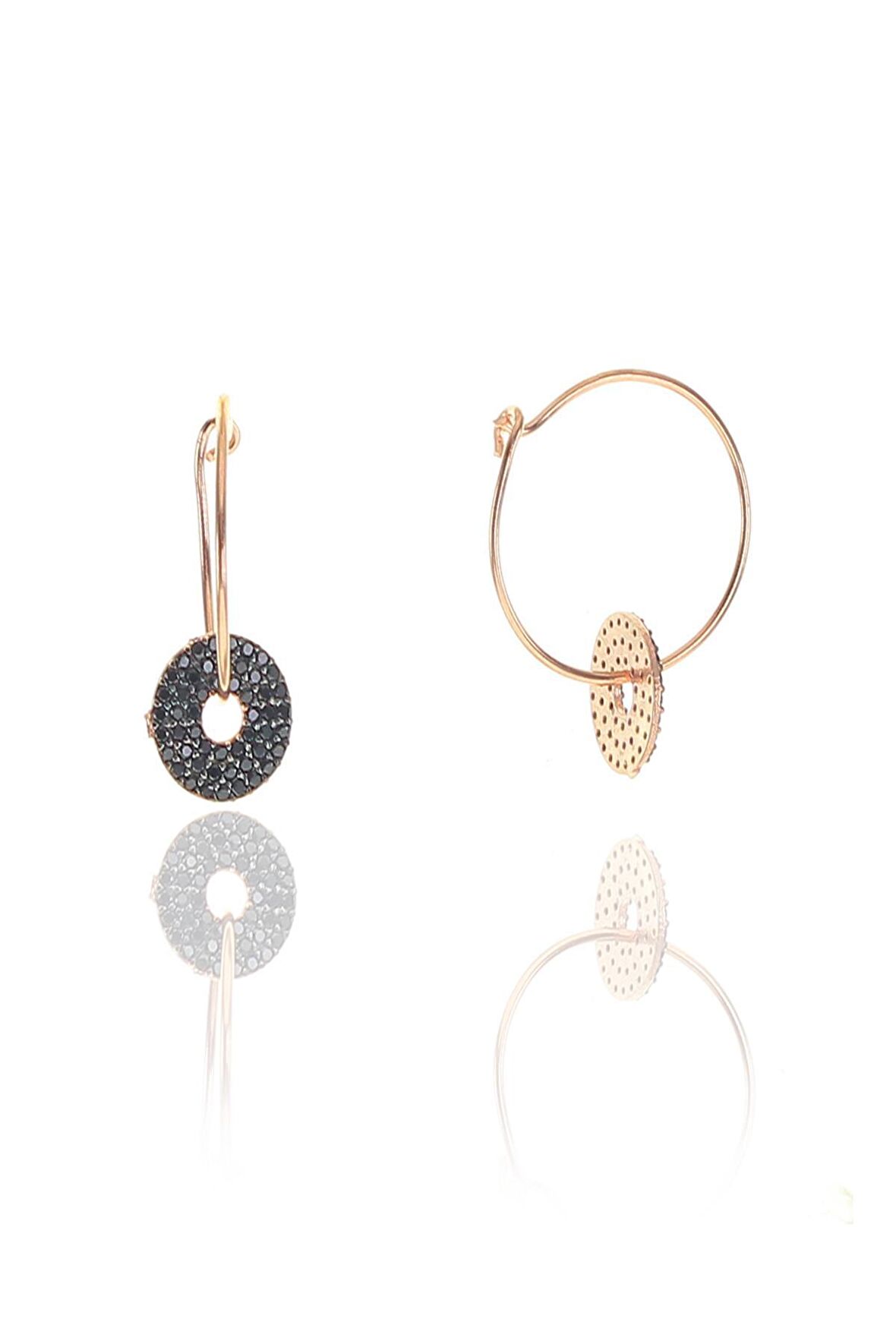 Gümüş rose oniks taşlı yuvarlak halka küpe