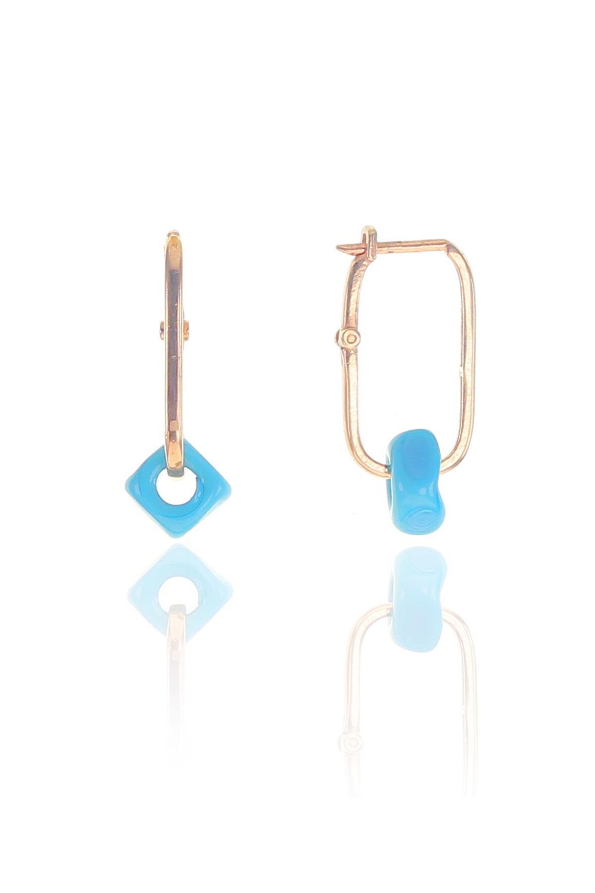 Gümüş rose  mavi boncuklu  göçmen küpe