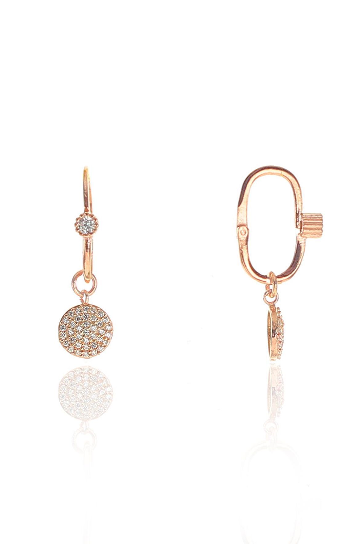 Gümüş rose zirkon taşlı yuvarlak göçmen küpe