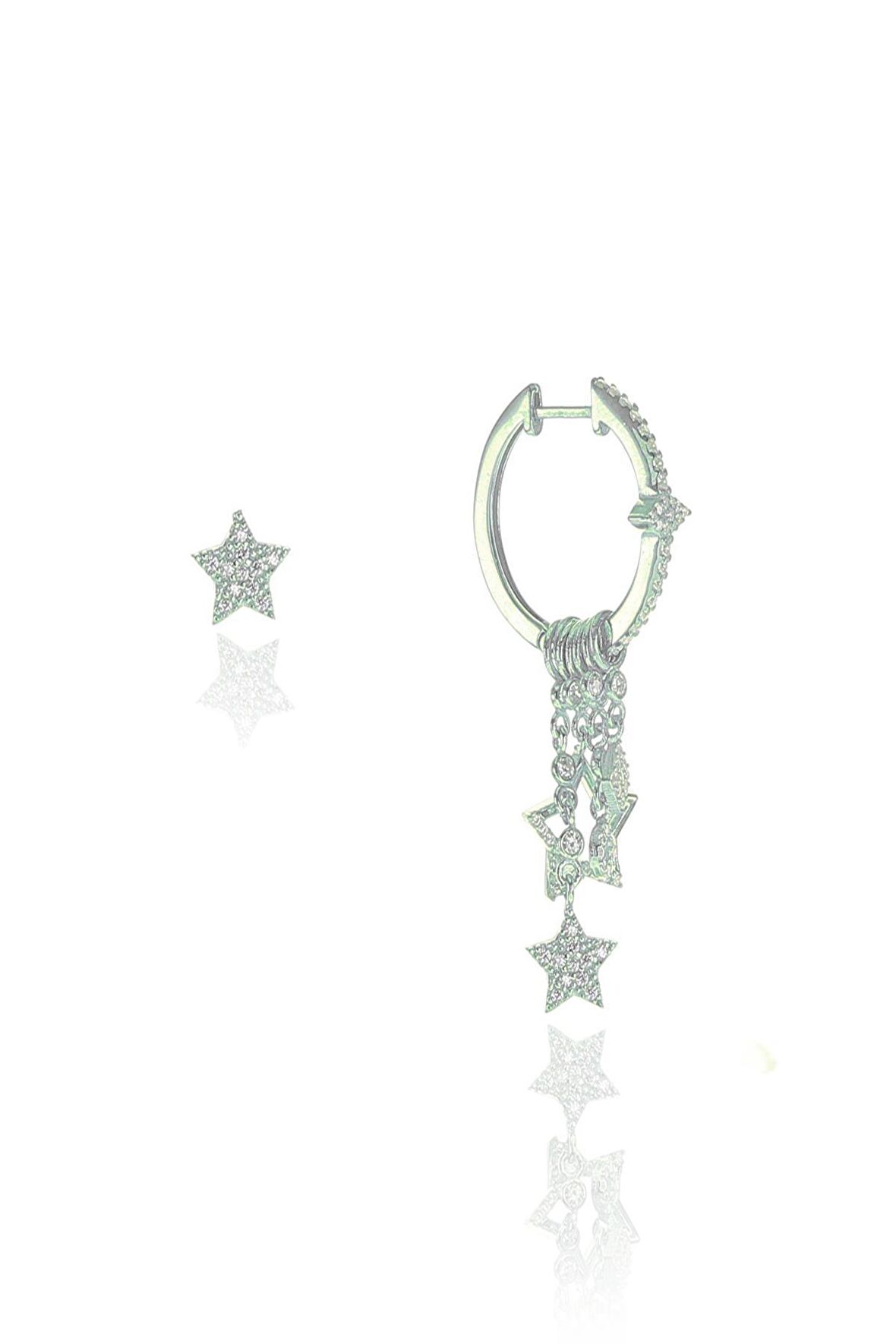 Gümüş yıldız modeli rodajlı şans küpe