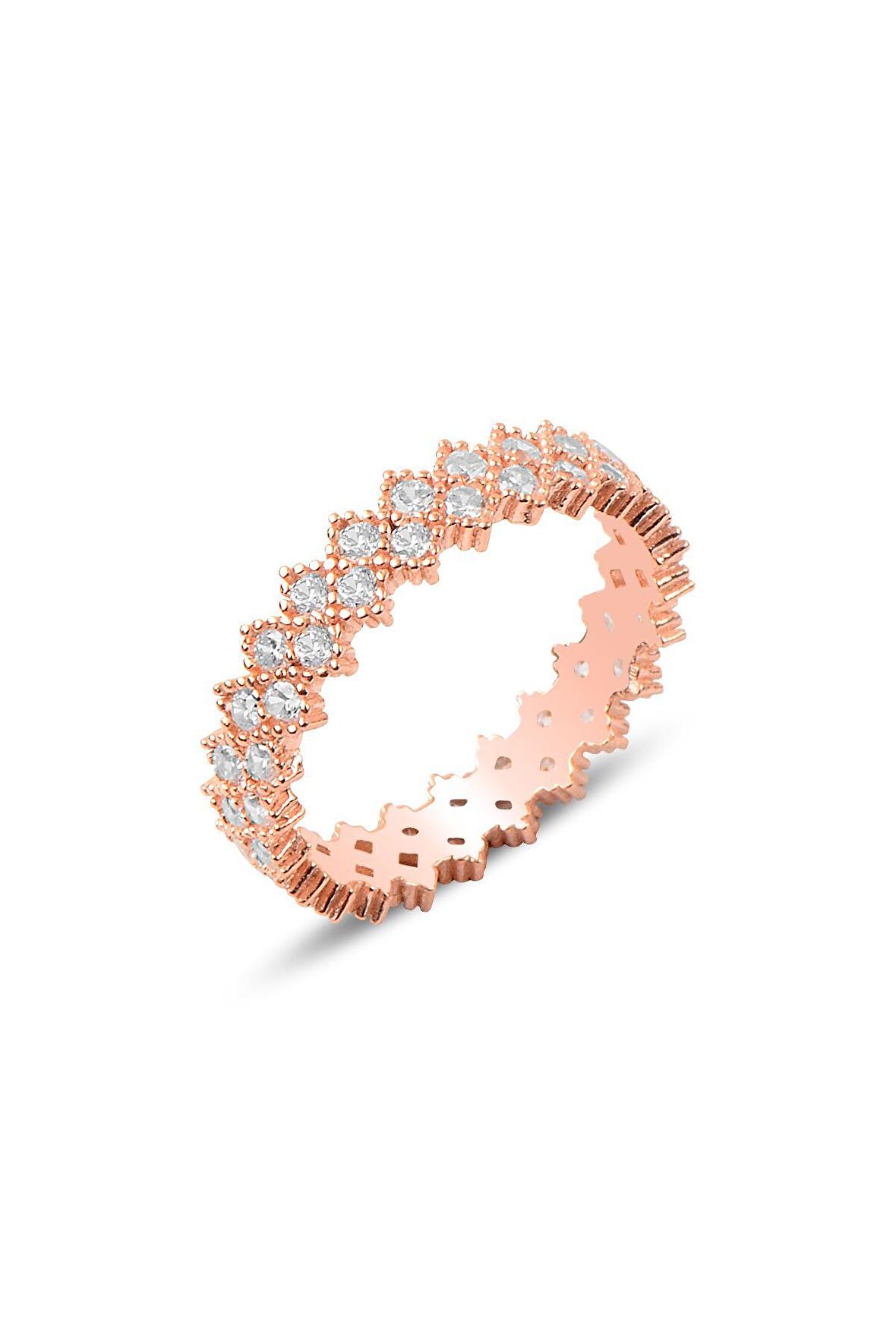 Gümüş rose çapraz taşlı çift sıralı tamtur yüzük