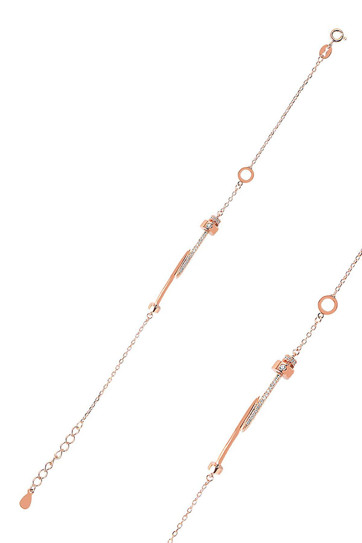 Gümüş rose zirkon taşlı yeni tarz çivili model bileklik