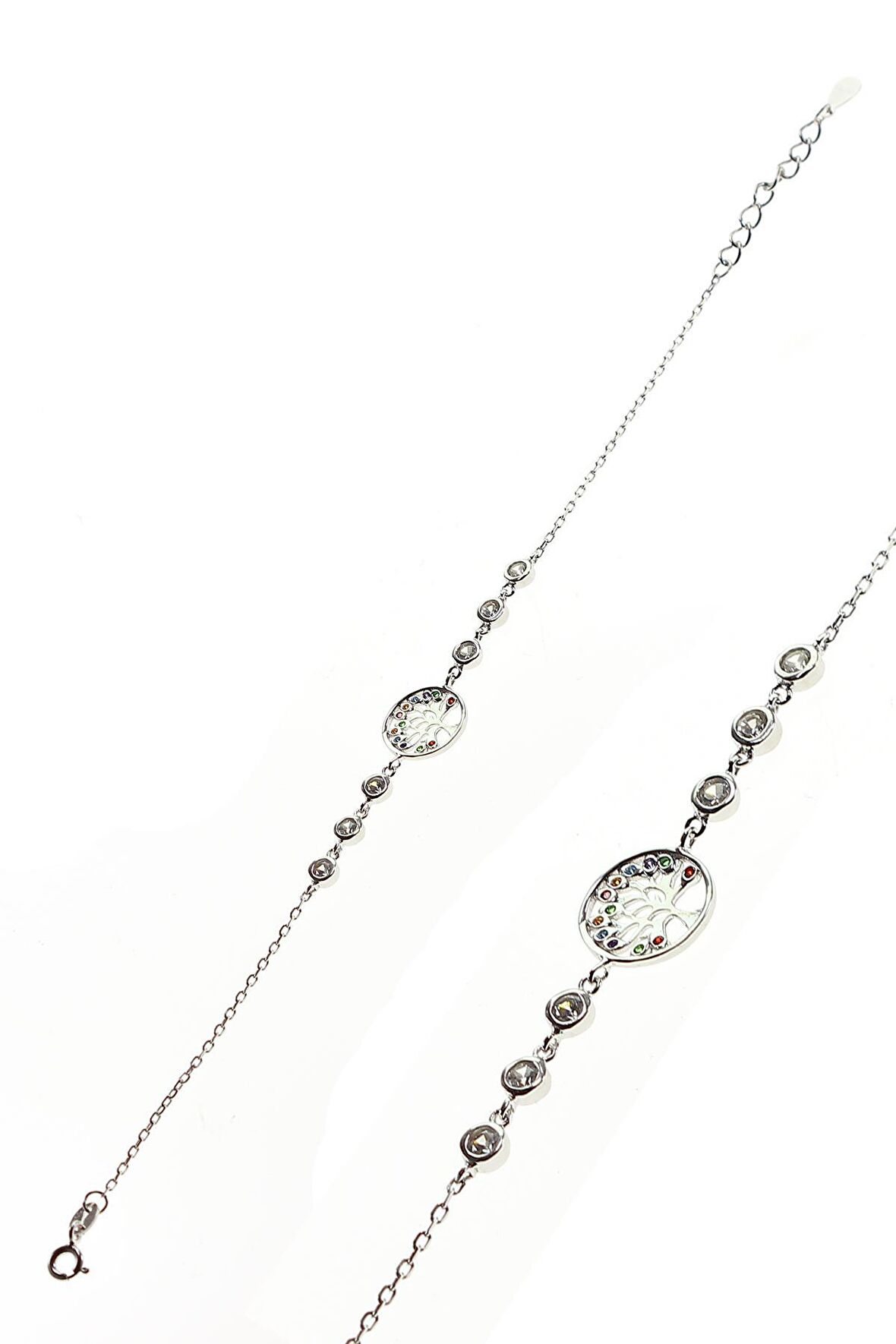 Gümüş renkli taşlı hayat ağaçı bileklik