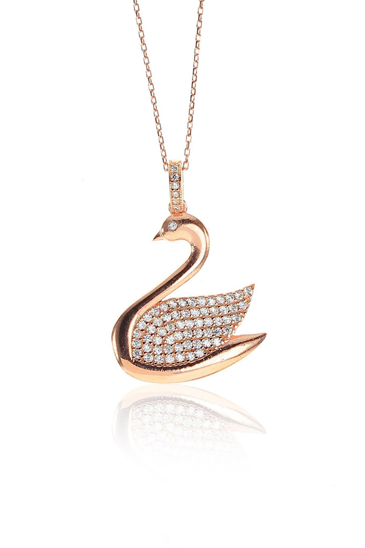 Gümüş rose kuğu kolye