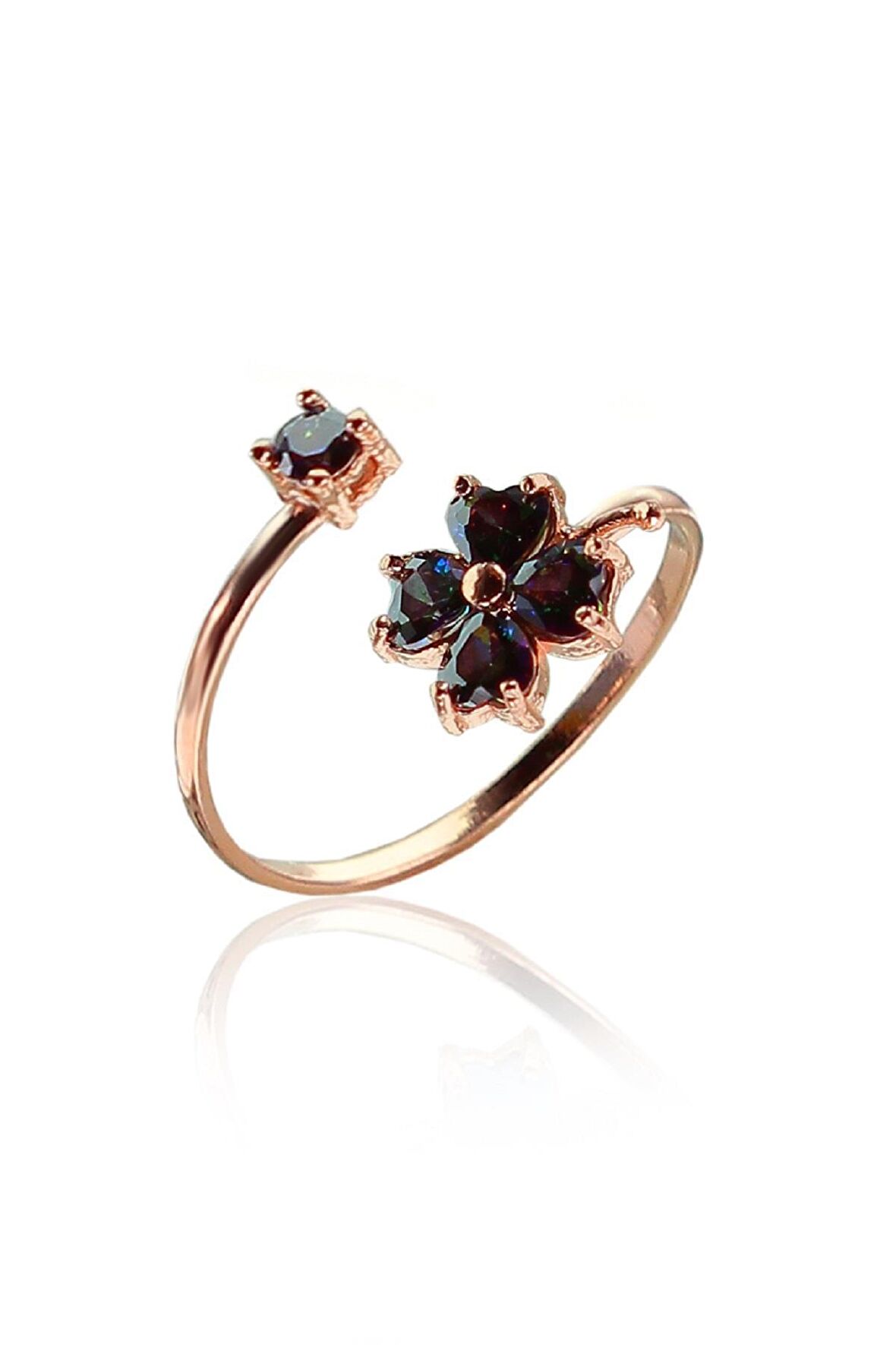 Gümüş mistik taşlı yonca modeli ayarlamalı yüzük