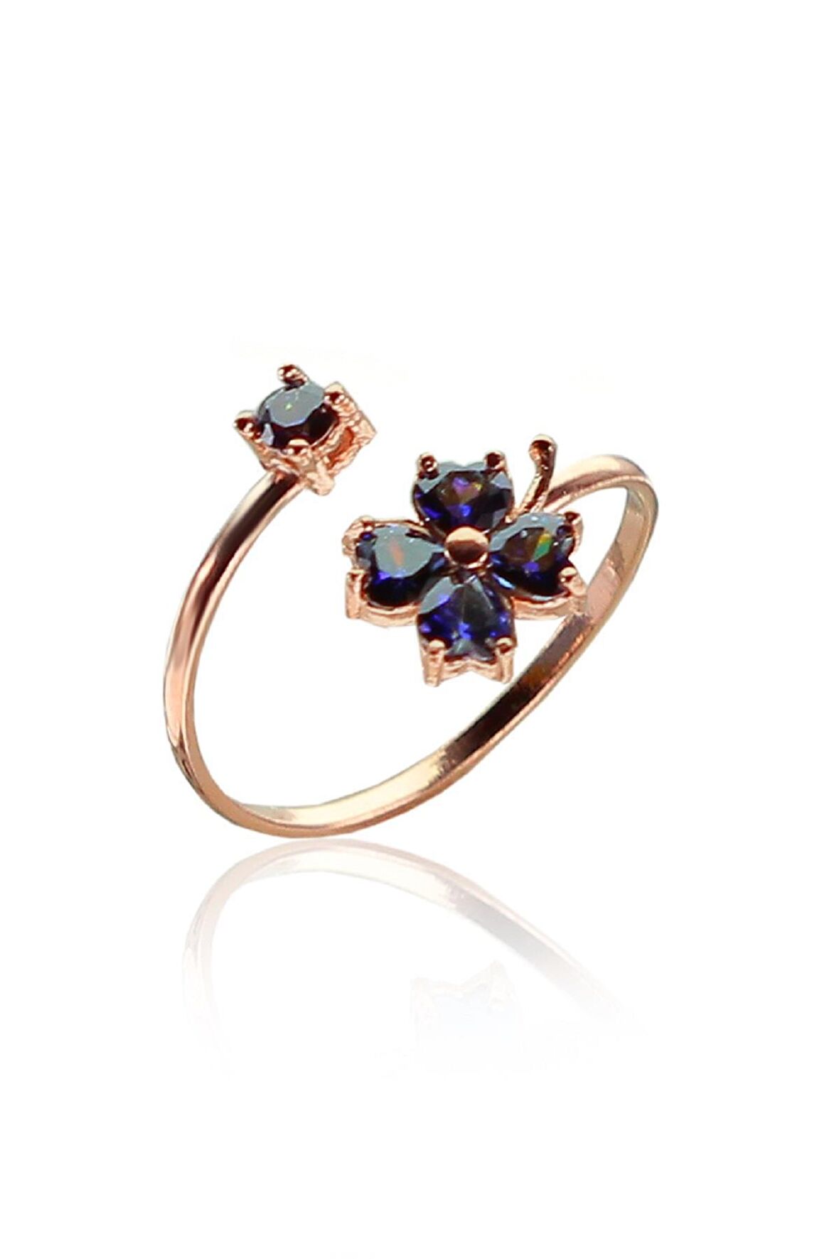 Gümüş mavi mistik taşlı yonca modeli ayarlamalı yüzük