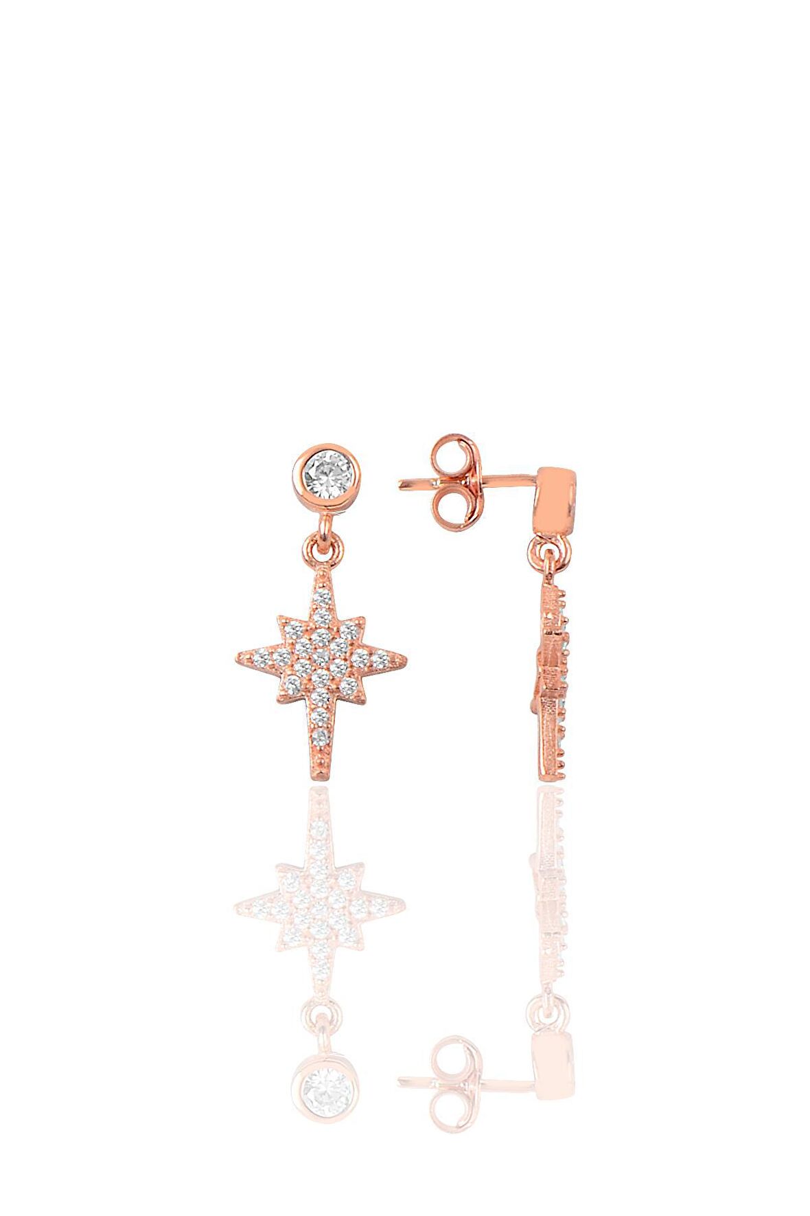 Gümüş zirkon taşlı kutup yıldızı modeli küpe 