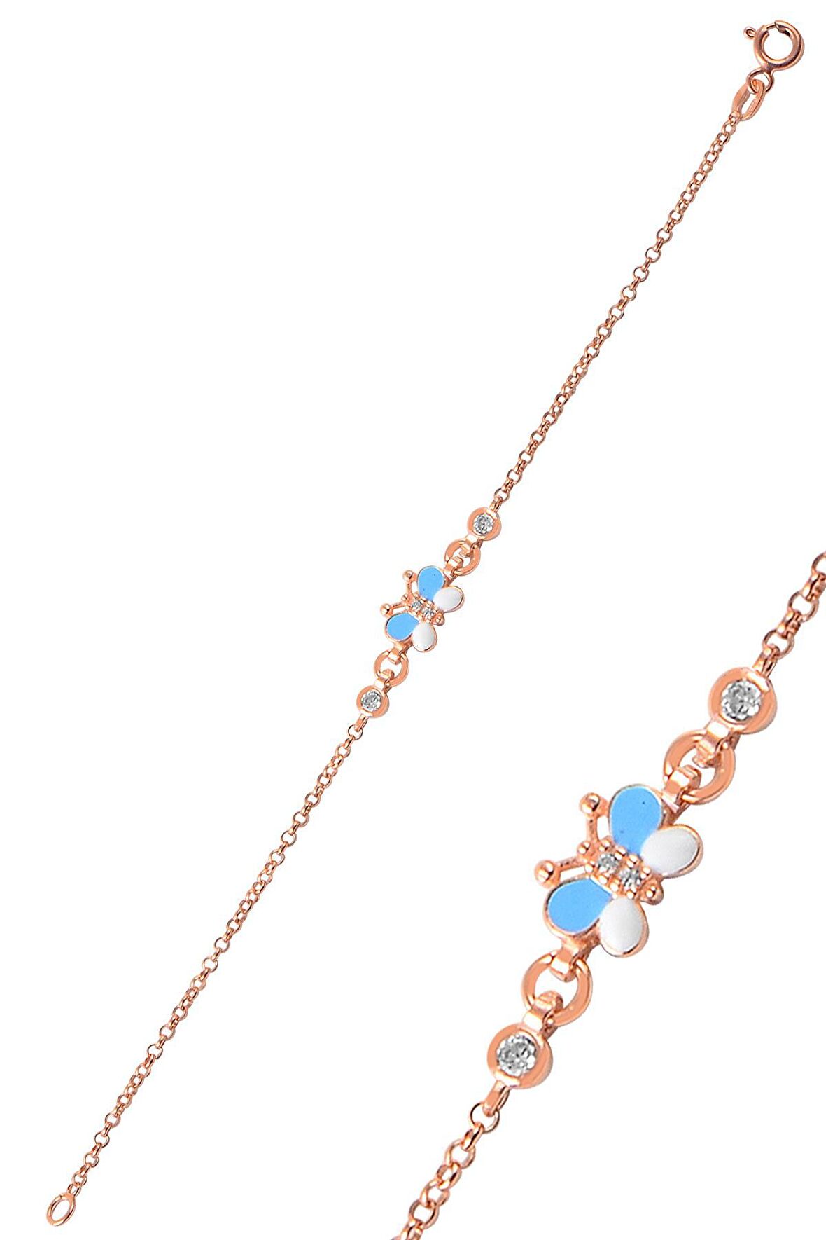 Gümüş mineli zirkon taşlı kelebek modeli bileklik