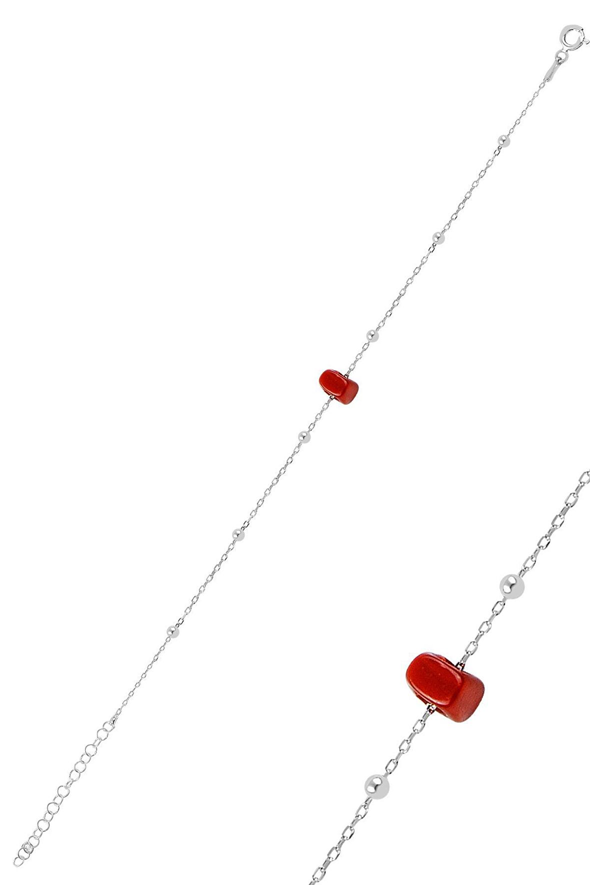 Gümüş mercan renkli top top bileklik