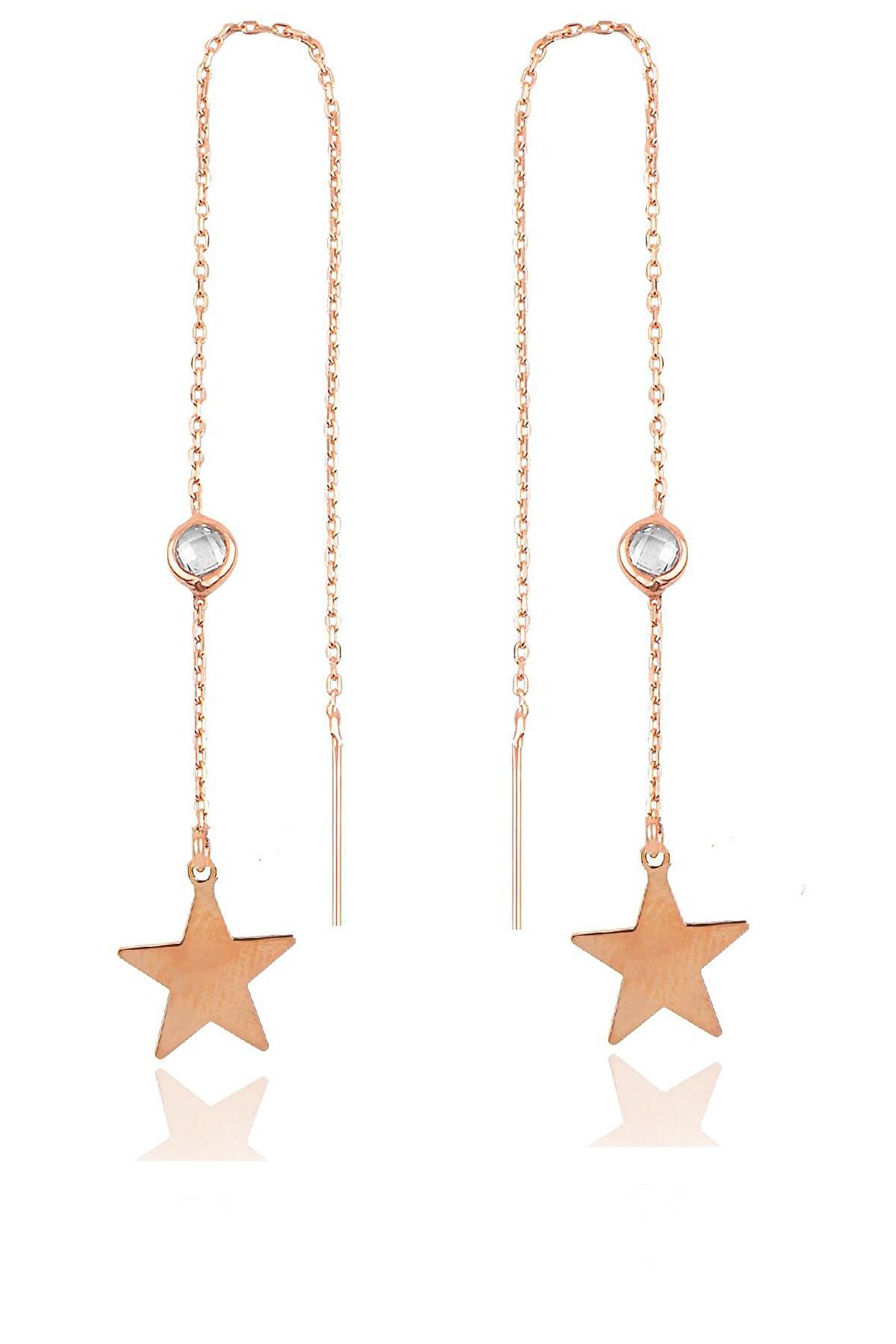 Gümüş  taşlı zincirli küpe  yıldız modeli