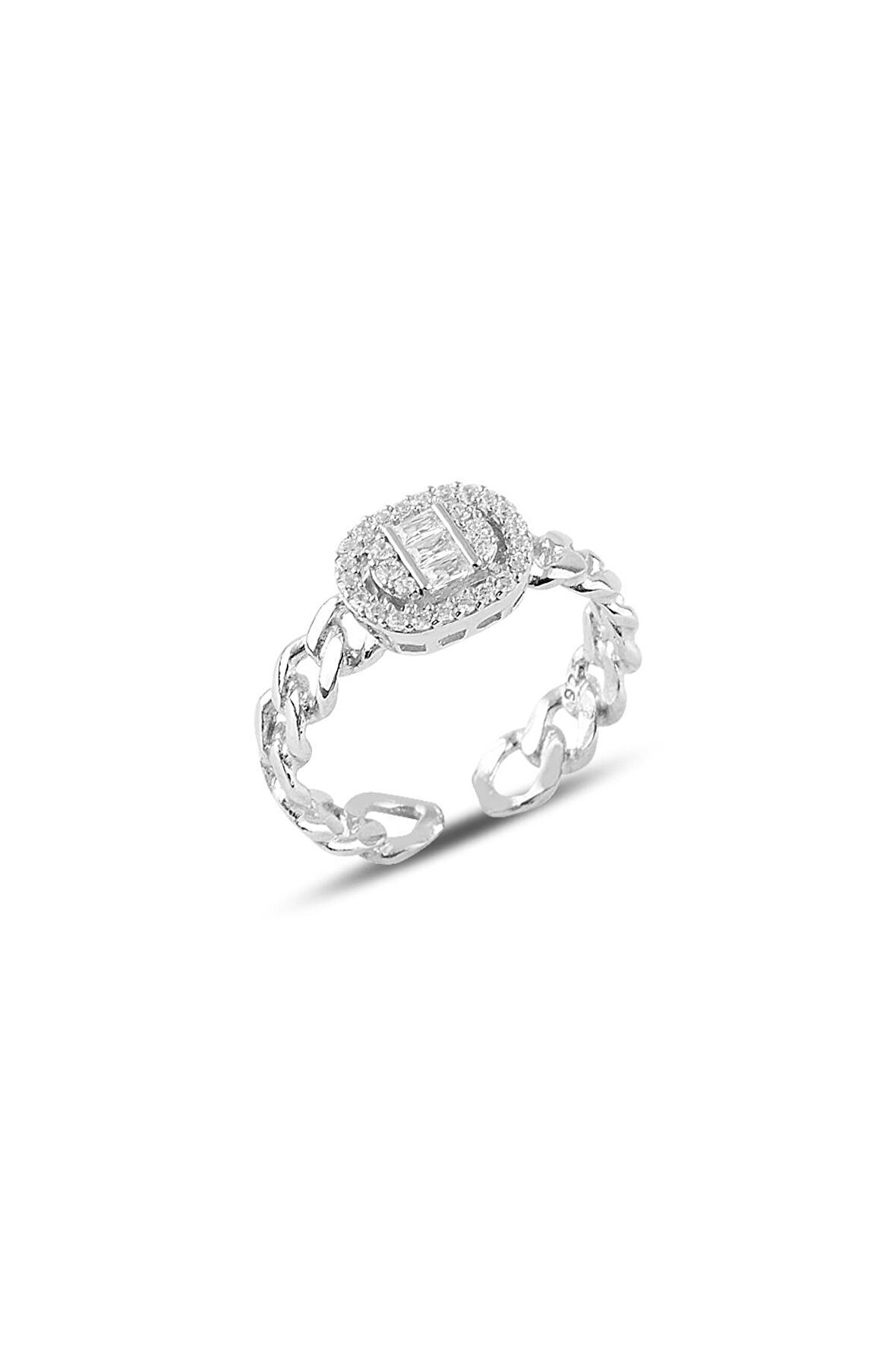 Gümüş ayarlamalı pırlanta modeli zincir yüzük