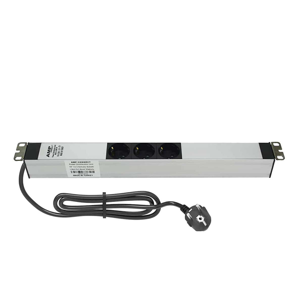 AMP CONNECT 19"1U 3'lı Schuko Direkt Bağlantılı Kabinet Grup Prizi (PDU)-16A 