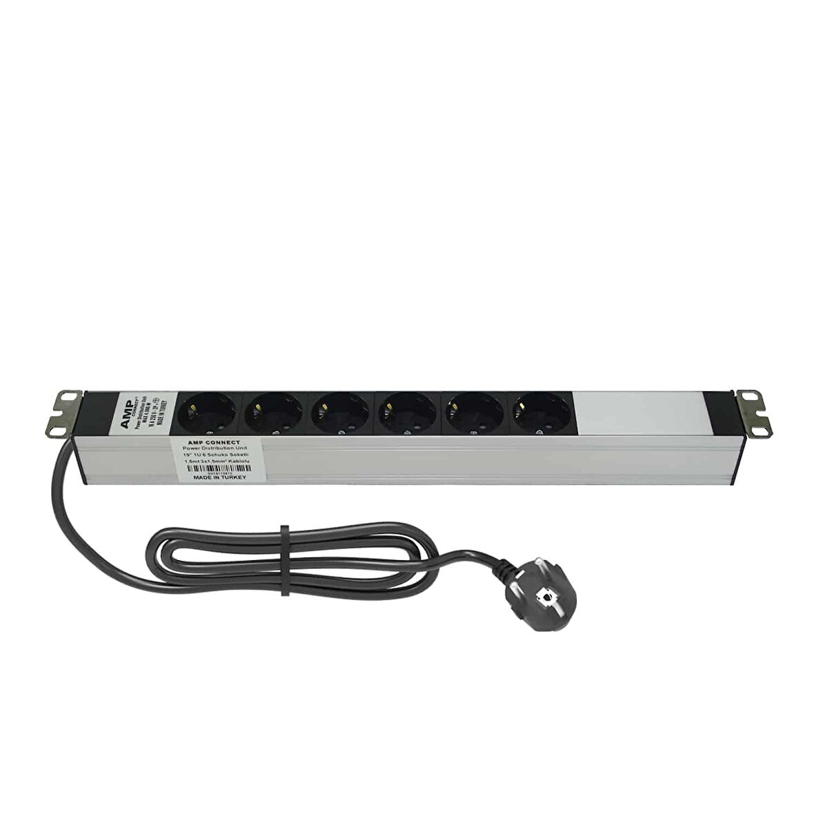 AMP CONNECT 19"1U 6'lı Schuko Direkt Bağlantılı Kabinet Grup Prizi (PDU)-16A 